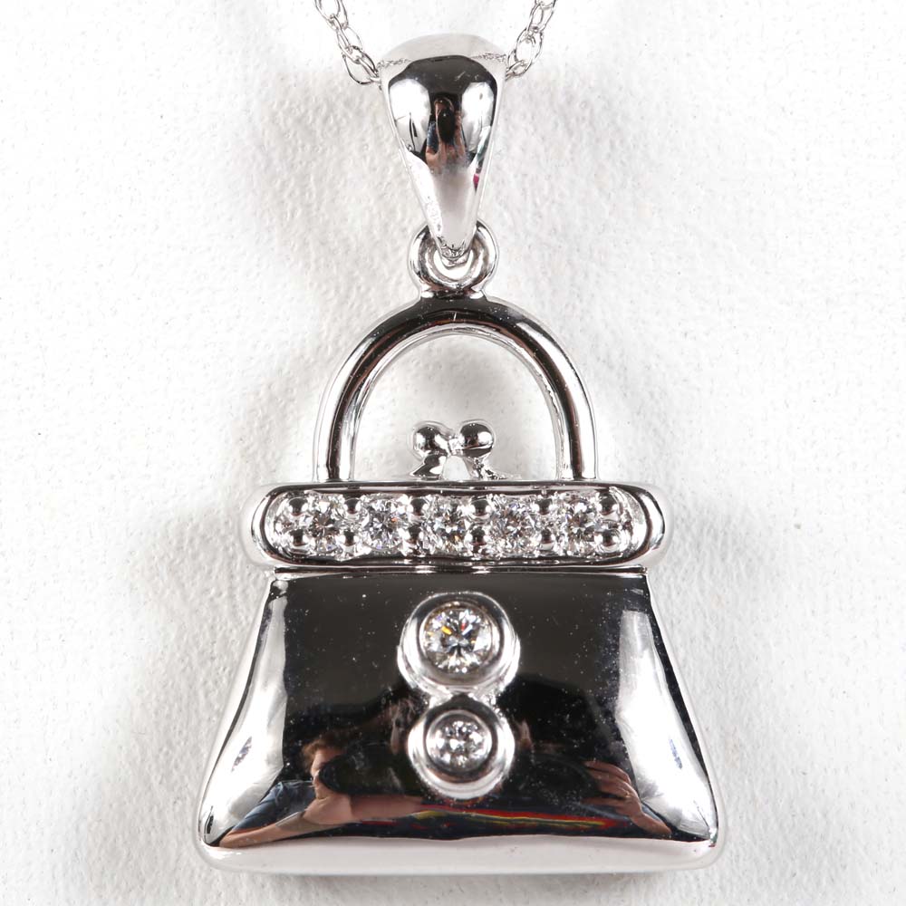 14K White Gold Diamond Pendant Necklace on 10K White Gold Chain