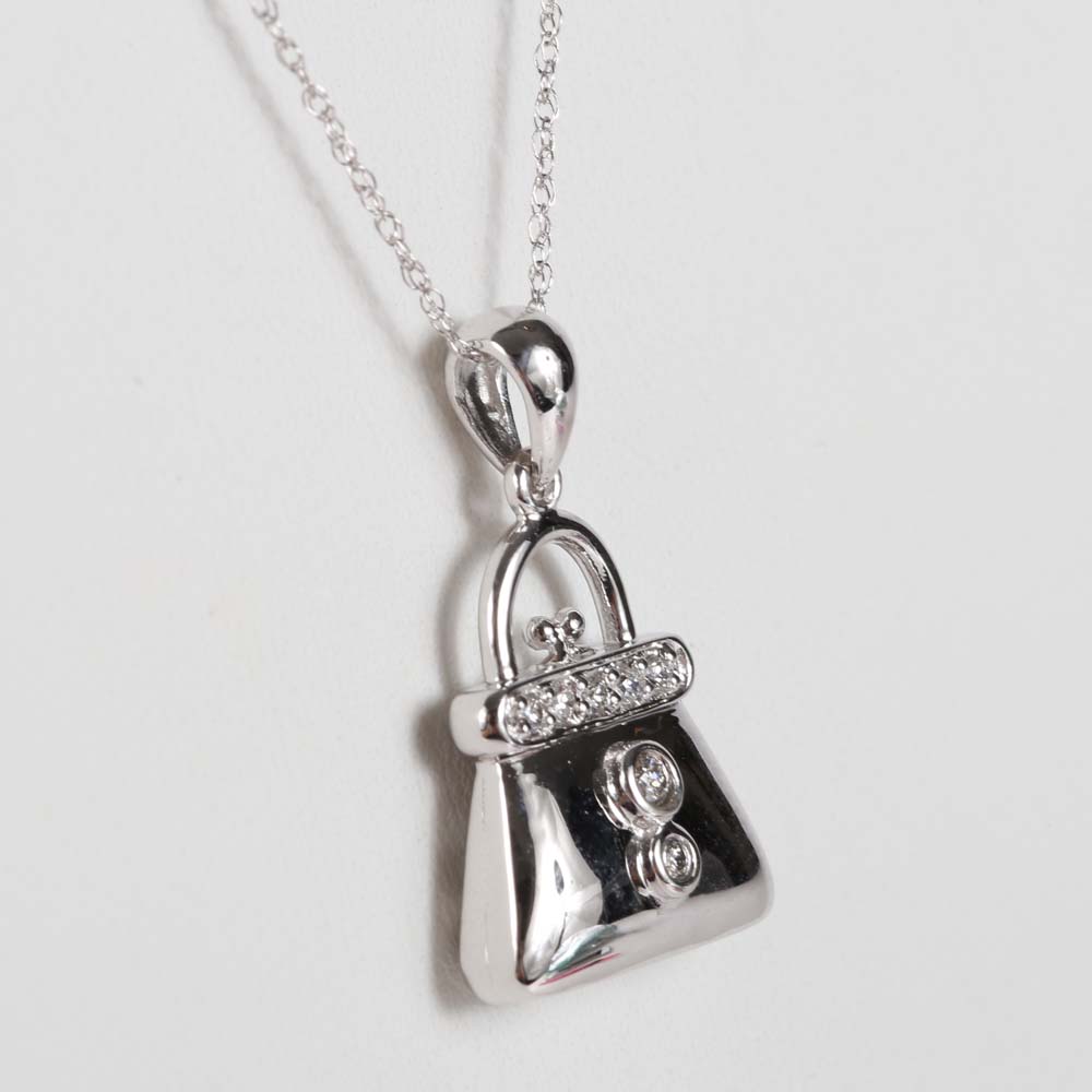 14K White Gold Diamond Pendant Necklace on 10K White Gold Chain