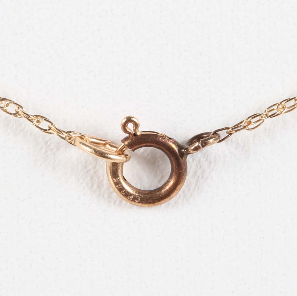 14K Yellow Gold Sapphire and Diamond Open Heart Pendant Necklace