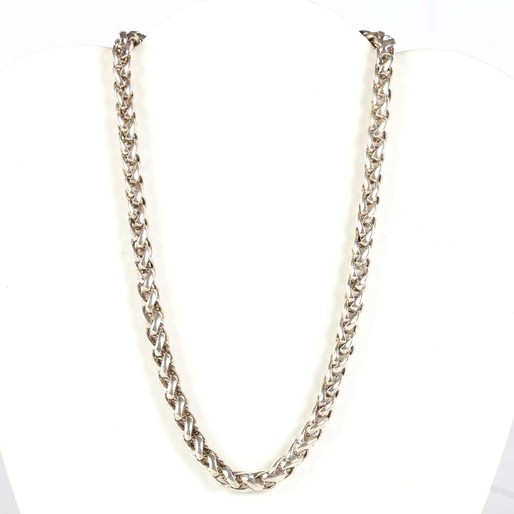 Silver Tone Braided Chain Necklace