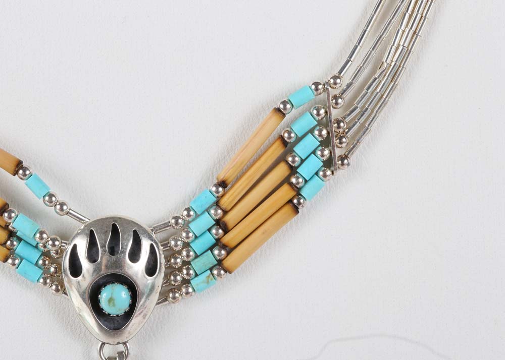 Native American Style Liquid Silver and Turquoise Necklace