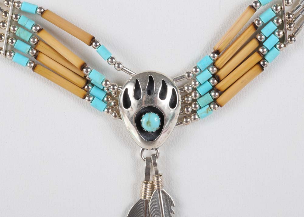 Native American Style Liquid Silver and Turquoise Necklace