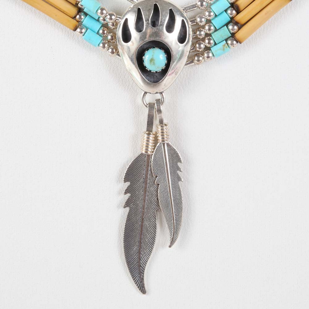 Native American Style Liquid Silver and Turquoise Necklace