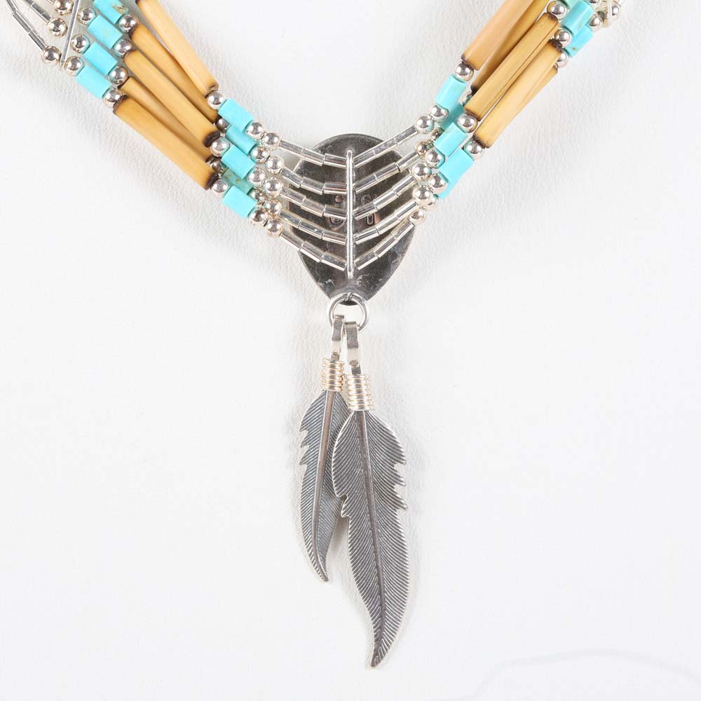 Native American Style Liquid Silver and Turquoise Necklace