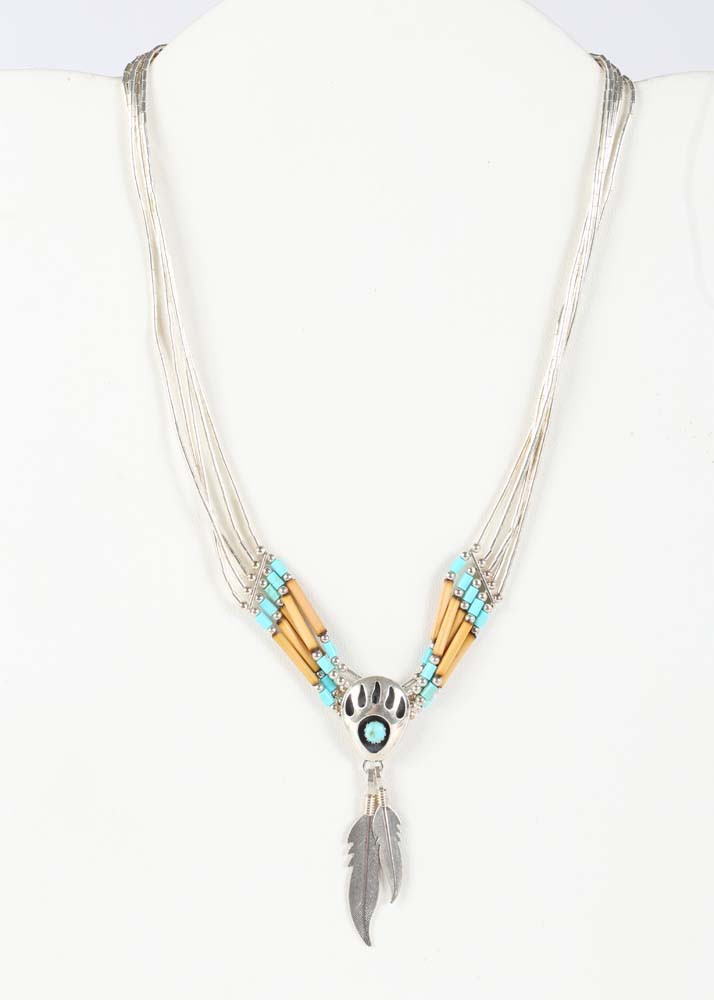 Native American Style Liquid Silver and Turquoise Necklace