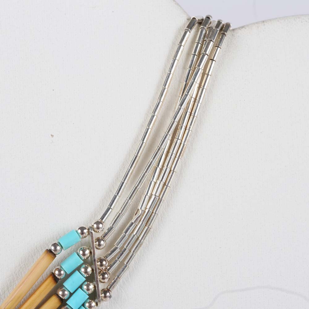 Native American Style Liquid Silver and Turquoise Necklace