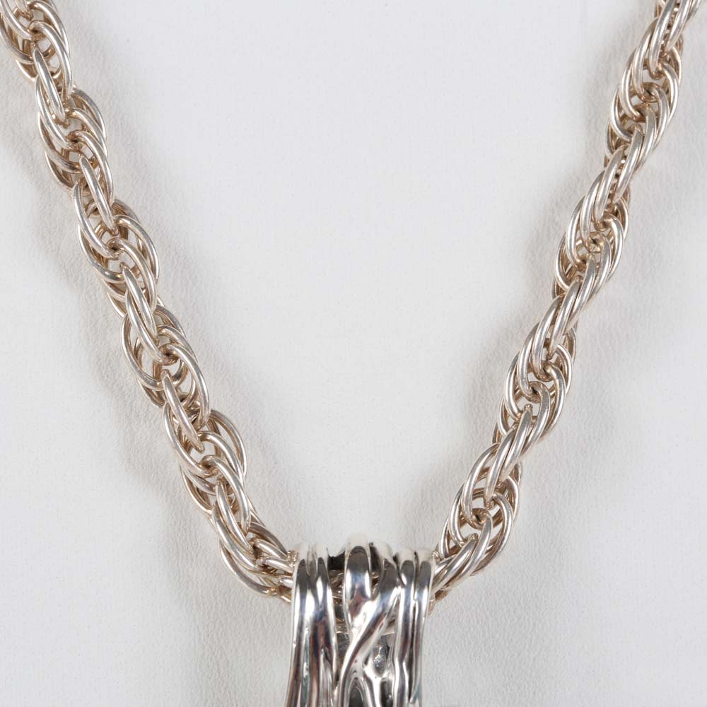 Sterling Silver 1.06 CTW Blue Topaz and Freshwater Pearl Branch Pendant Necklace