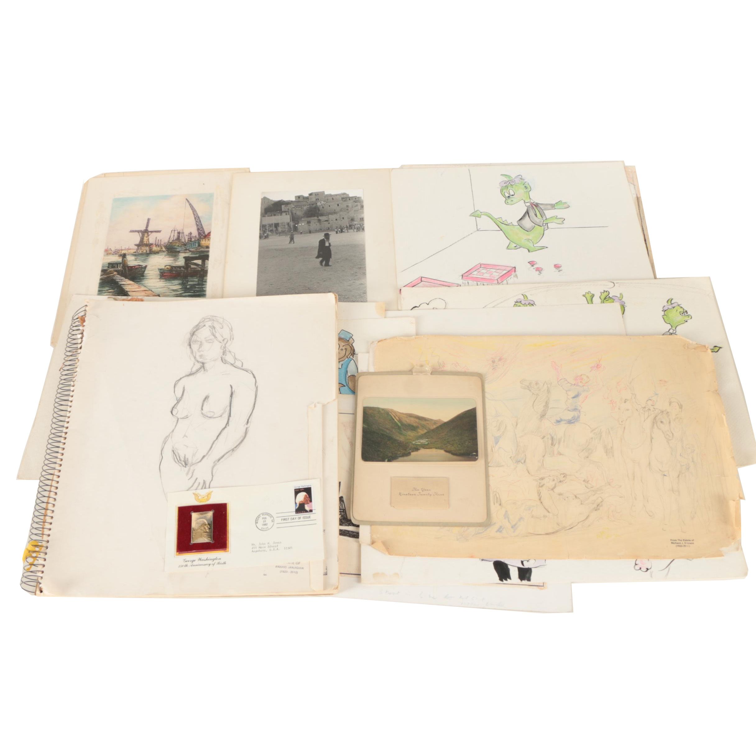 Graphite and Watercolor Artworks, Prints and Other Ephemera