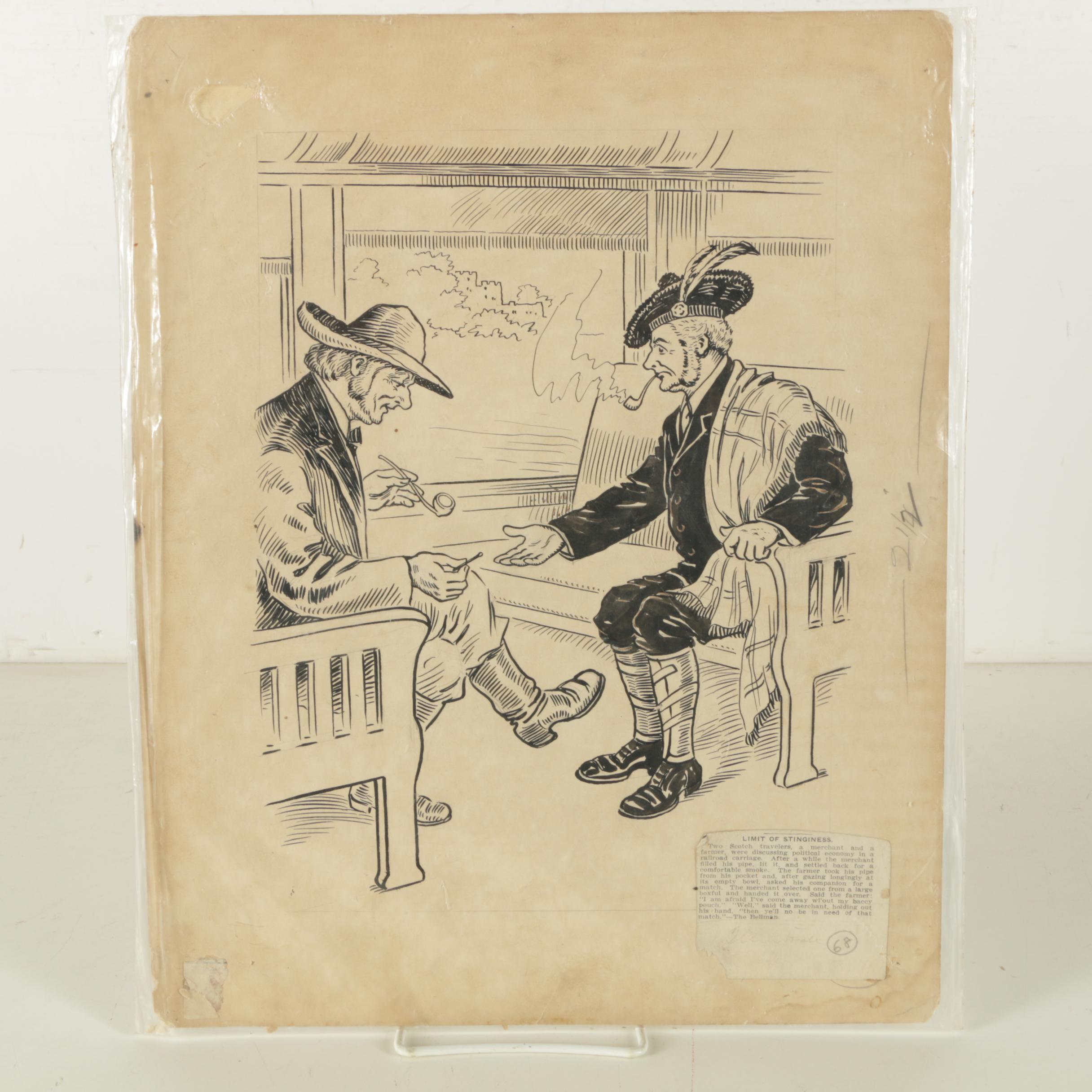 Assorted Lot of Vintage Illustrations and Prints and Leather Portfolio