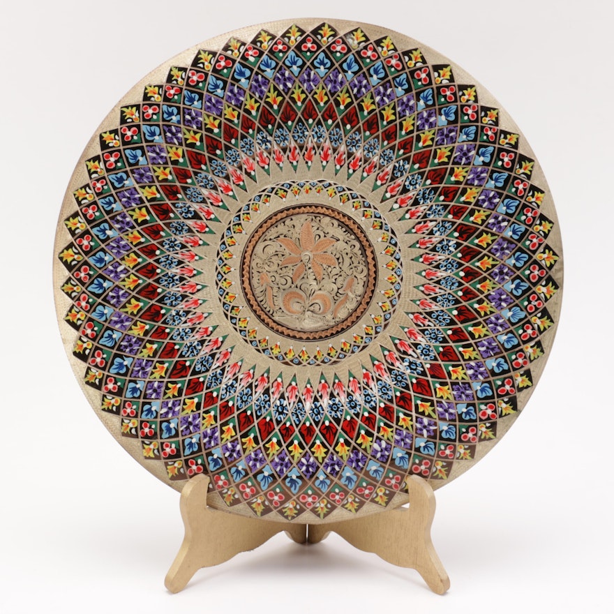 Intricate Hand-Painted Copper Plate