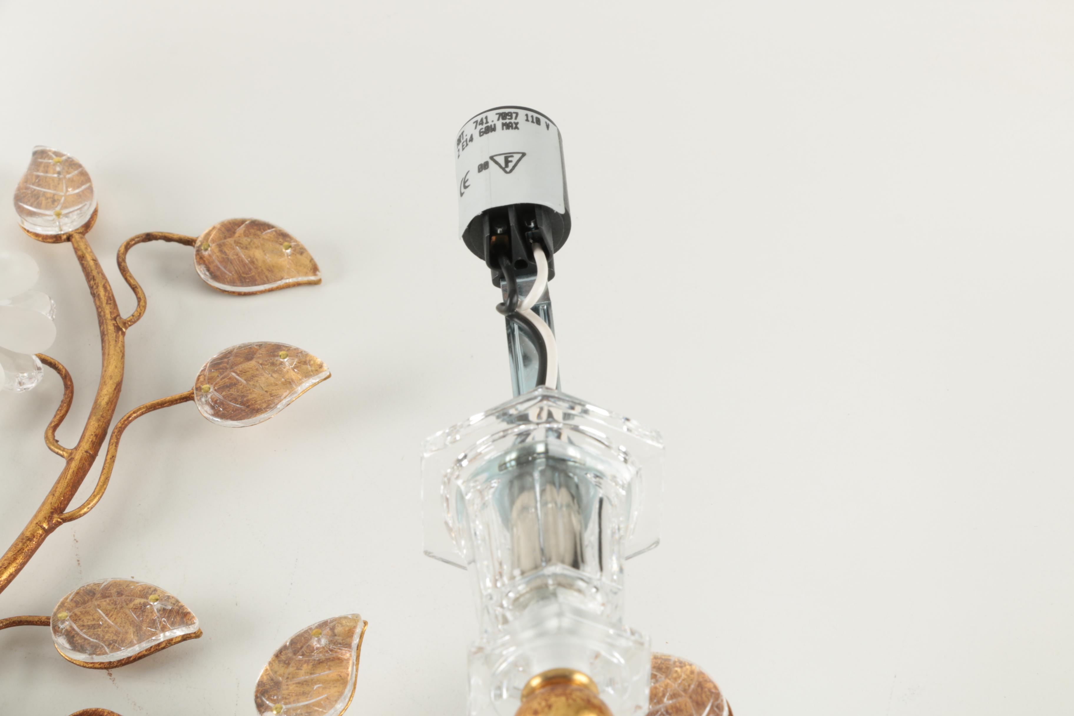 Sherle Wagner Crystal Bird Torch Two Light Tole Wall Sconces