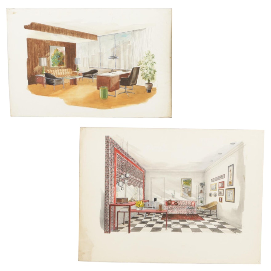 Original Mid-Century Modern Interior Design Renderings