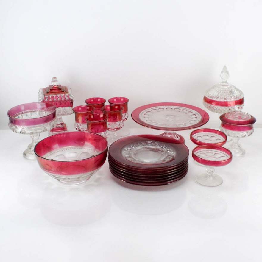 Indiana Glass King's Crown Thumbprint Ruby Flashed Glassware