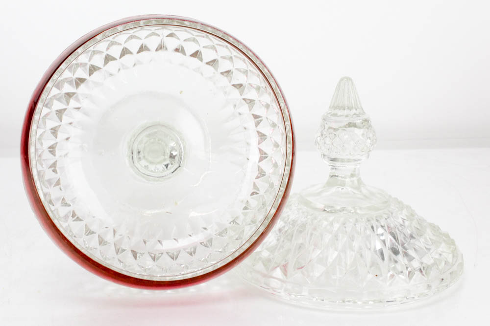 Indiana Glass King's Crown Thumbprint Ruby Flashed Glassware