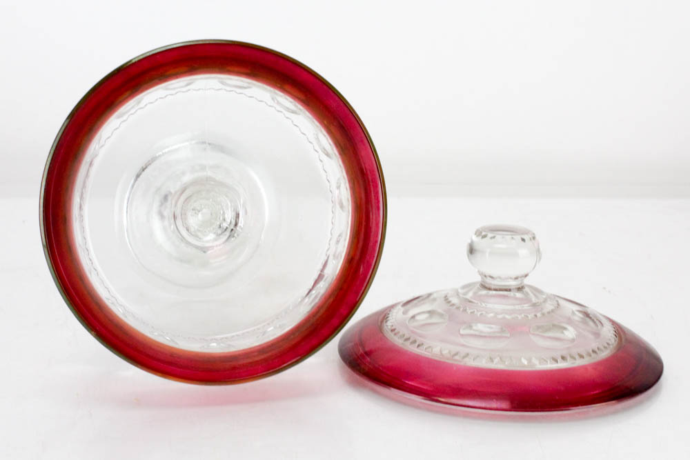 Indiana Glass King's Crown Thumbprint Ruby Flashed Glassware