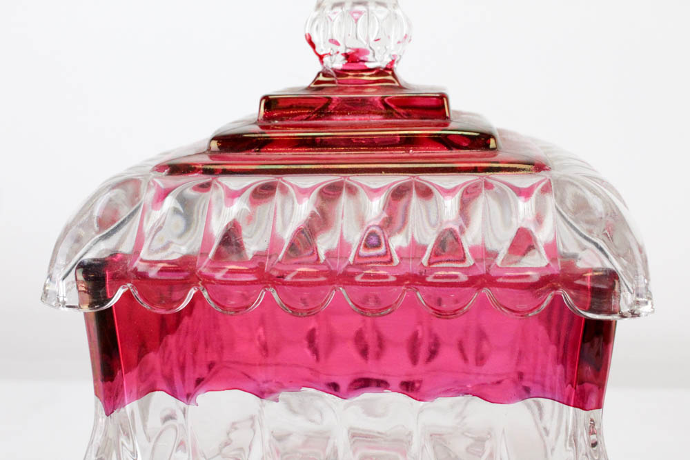 Indiana Glass King's Crown Thumbprint Ruby Flashed Glassware