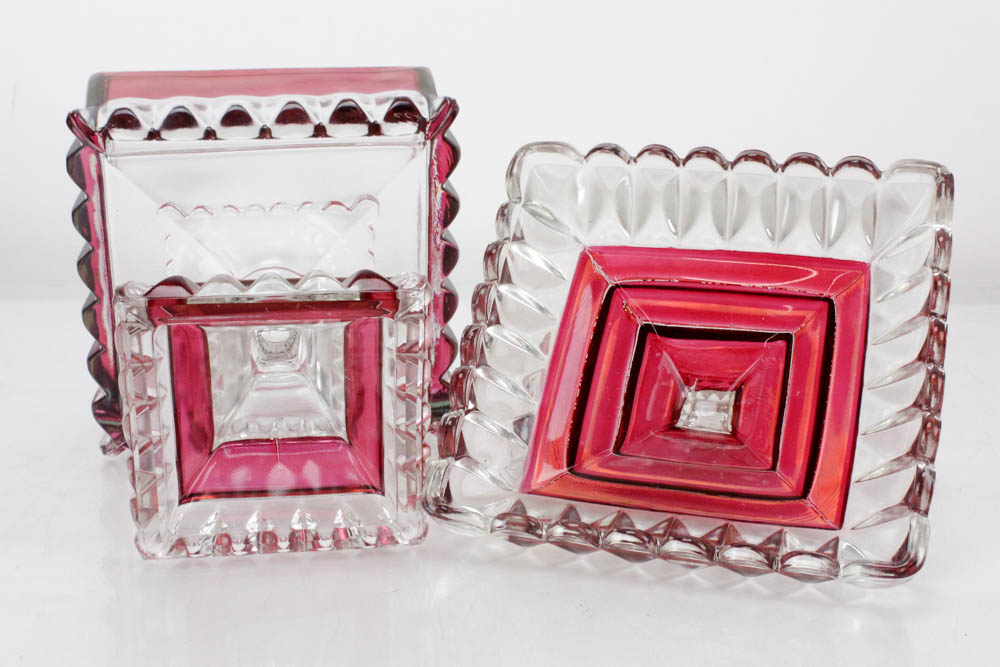 Indiana Glass King's Crown Thumbprint Ruby Flashed Glassware