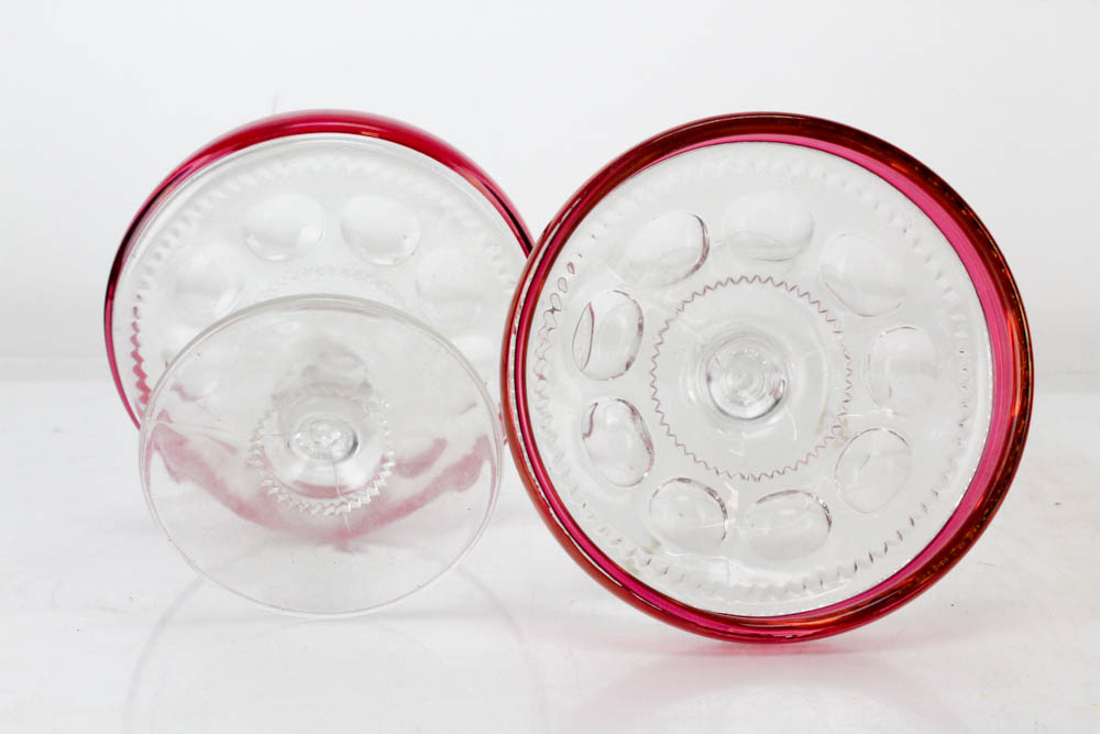 Indiana Glass King's Crown Thumbprint Ruby Flashed Glassware