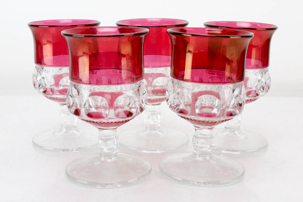 Indiana Glass King's Crown Thumbprint Ruby Flashed Glassware