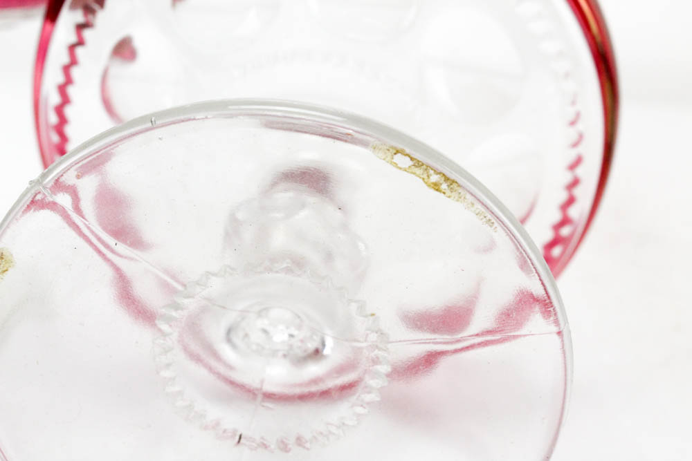 Indiana Glass King's Crown Thumbprint Ruby Flashed Glassware