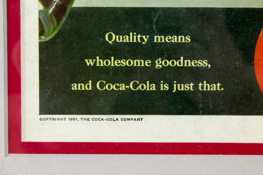 1951 Coca-Cola Offset Lithograph Advertisement "You Taste Its Quality"