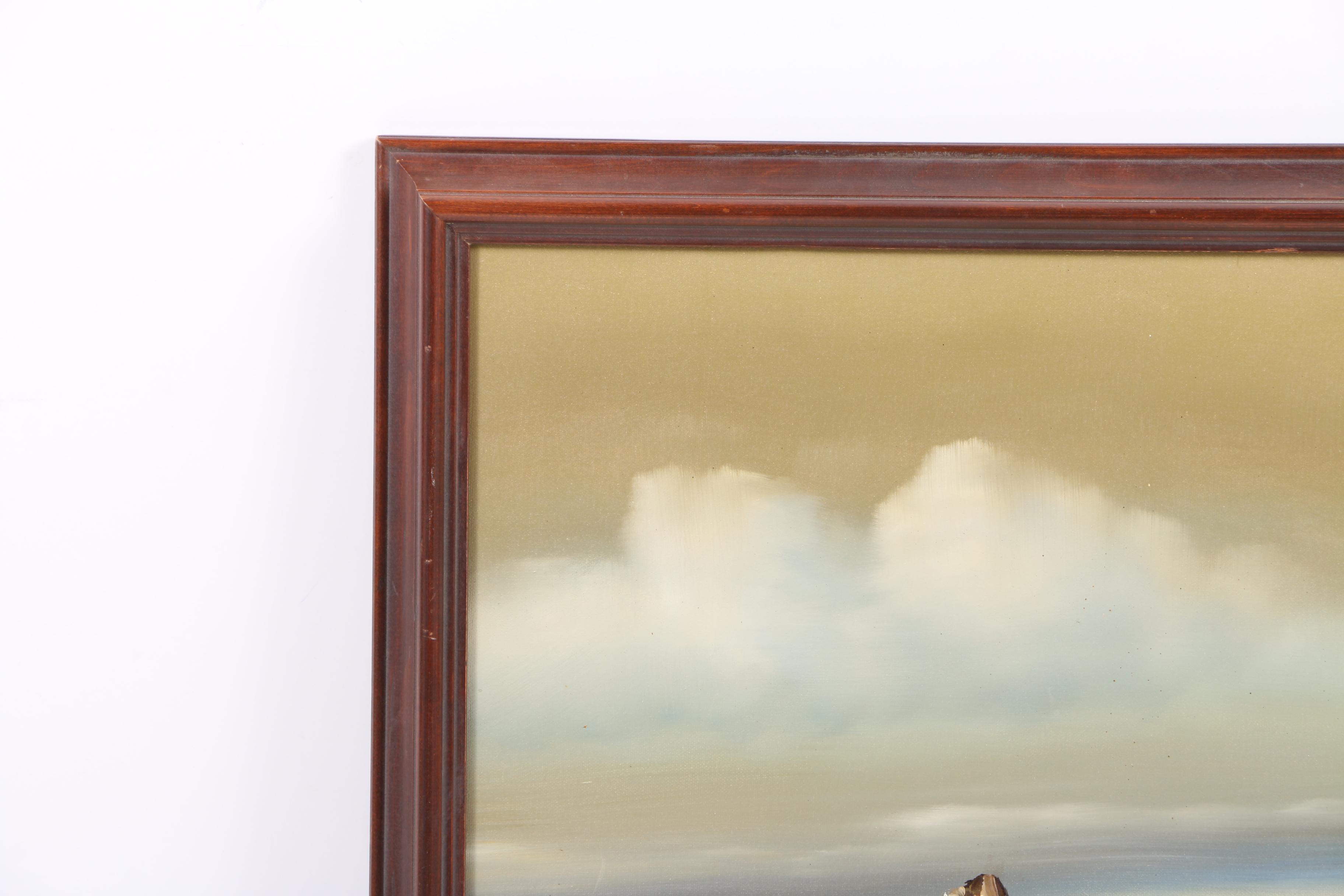 P. Sabin Oil Painting on Canvas of Overcast Farm Landscape