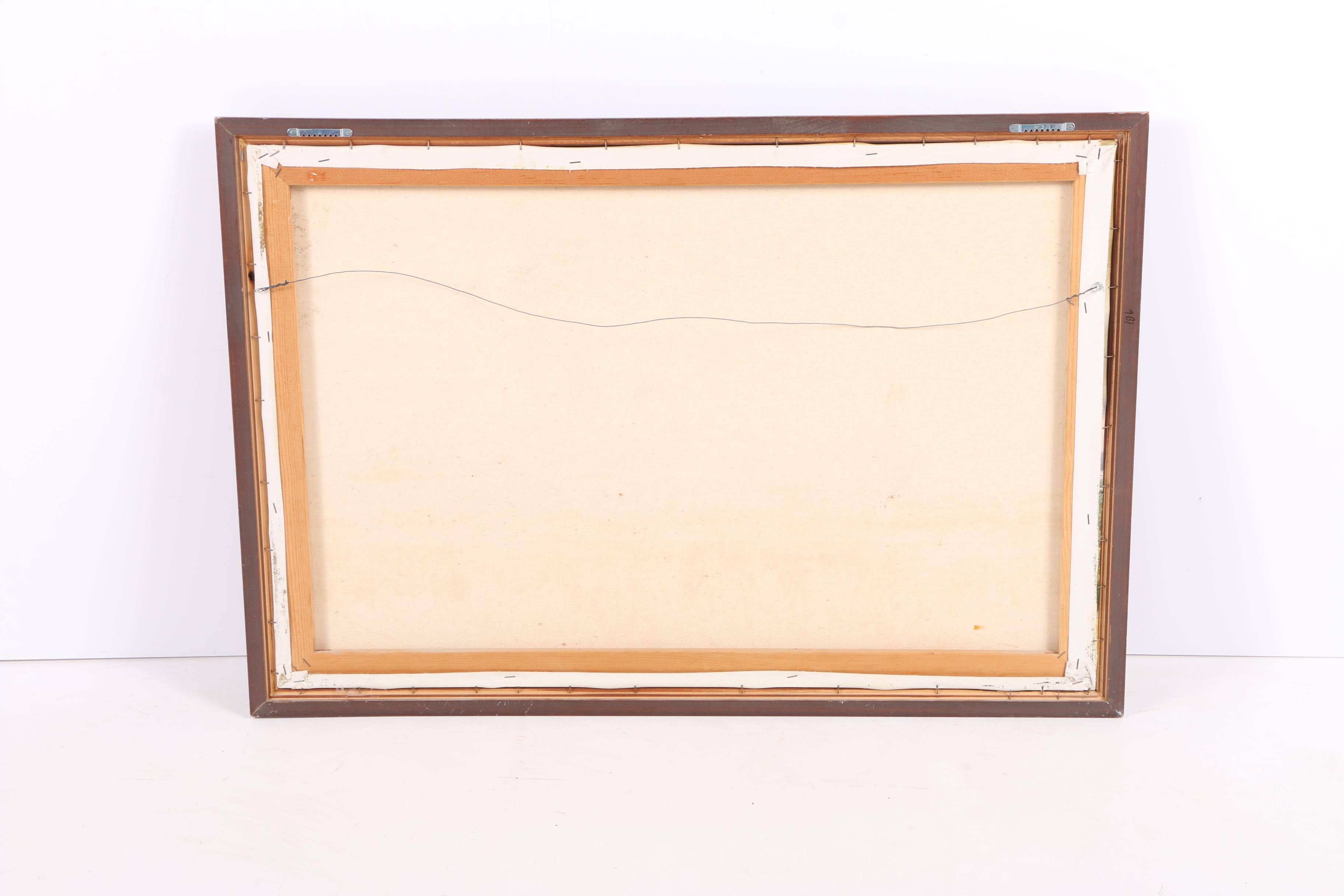 P. Sabin Oil Painting on Canvas of Overcast Farm Landscape