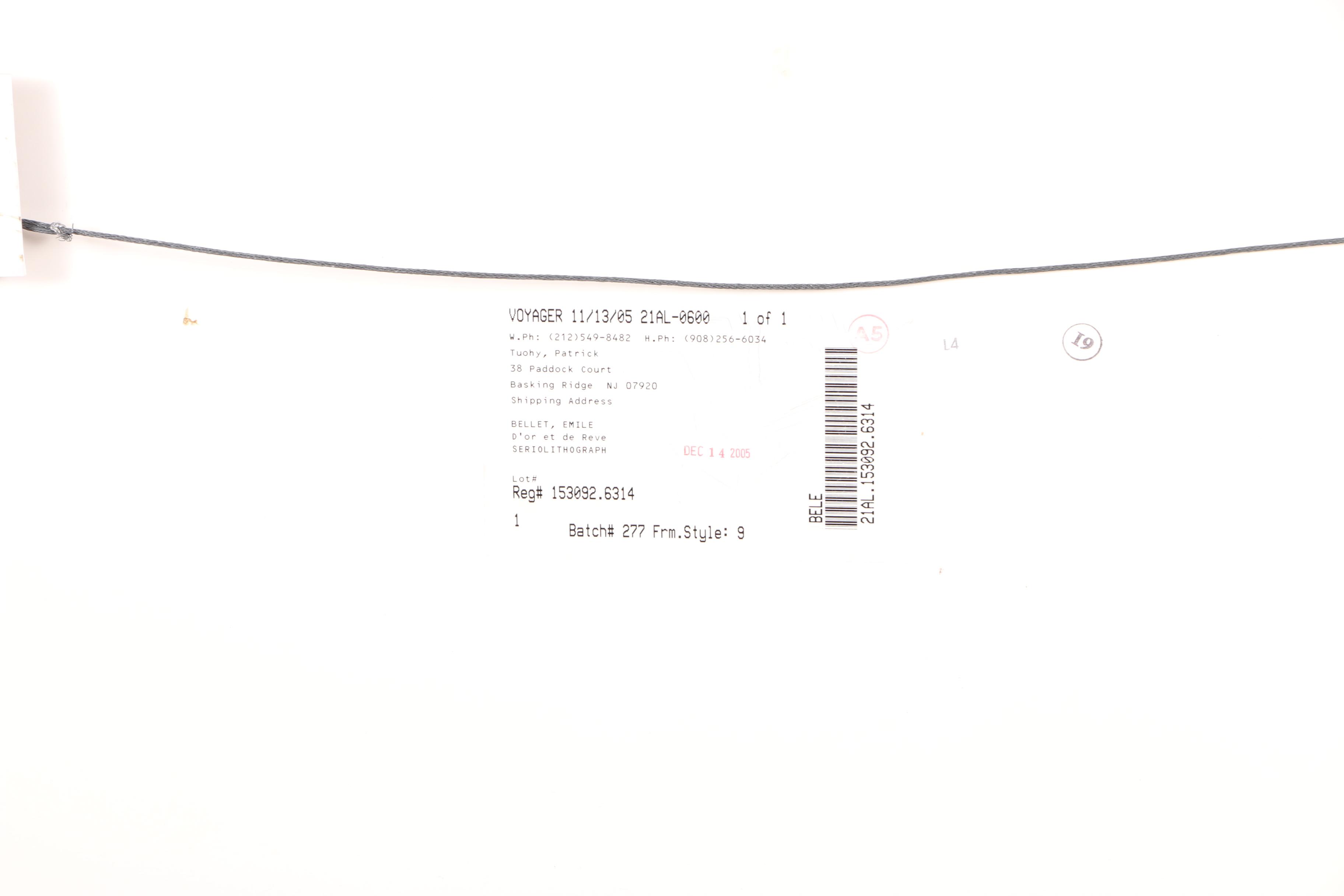 Emile Bellet Seriolithograph Print on Paper "D'or et de Réve"