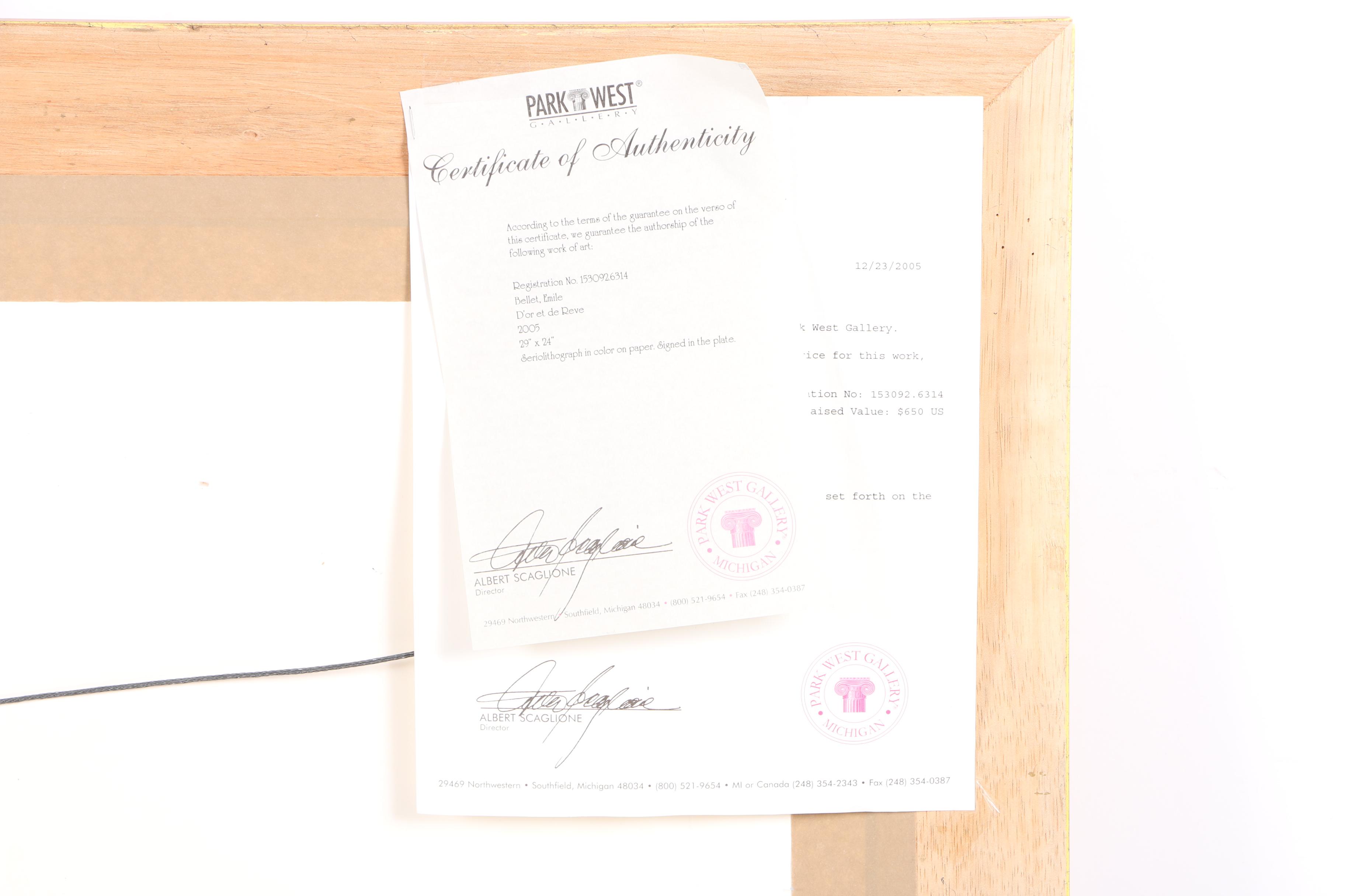 Emile Bellet Seriolithograph Print on Paper "D'or et de Réve"