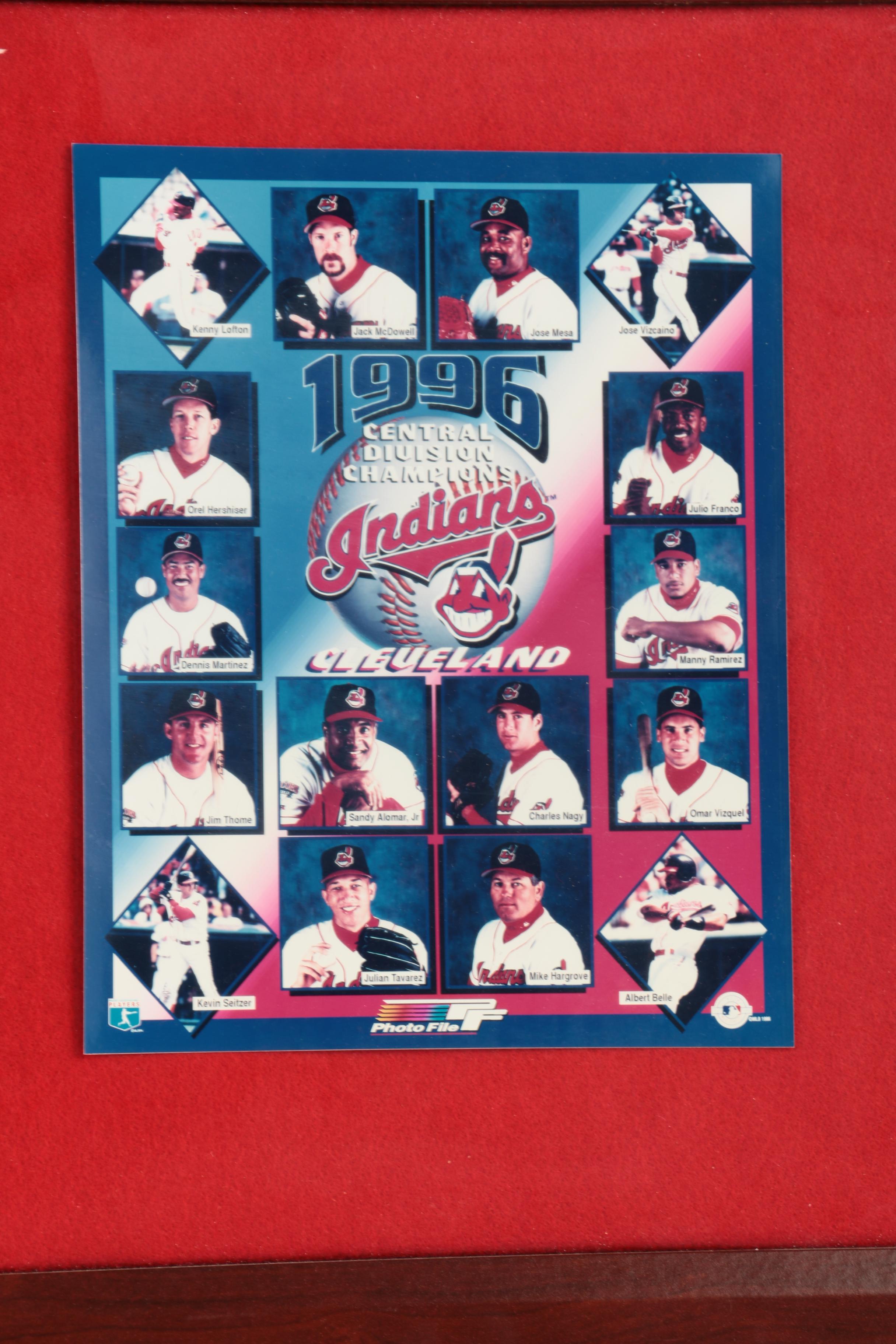 A Framed Collection of 1996 Cleveland Indians Memorabilia