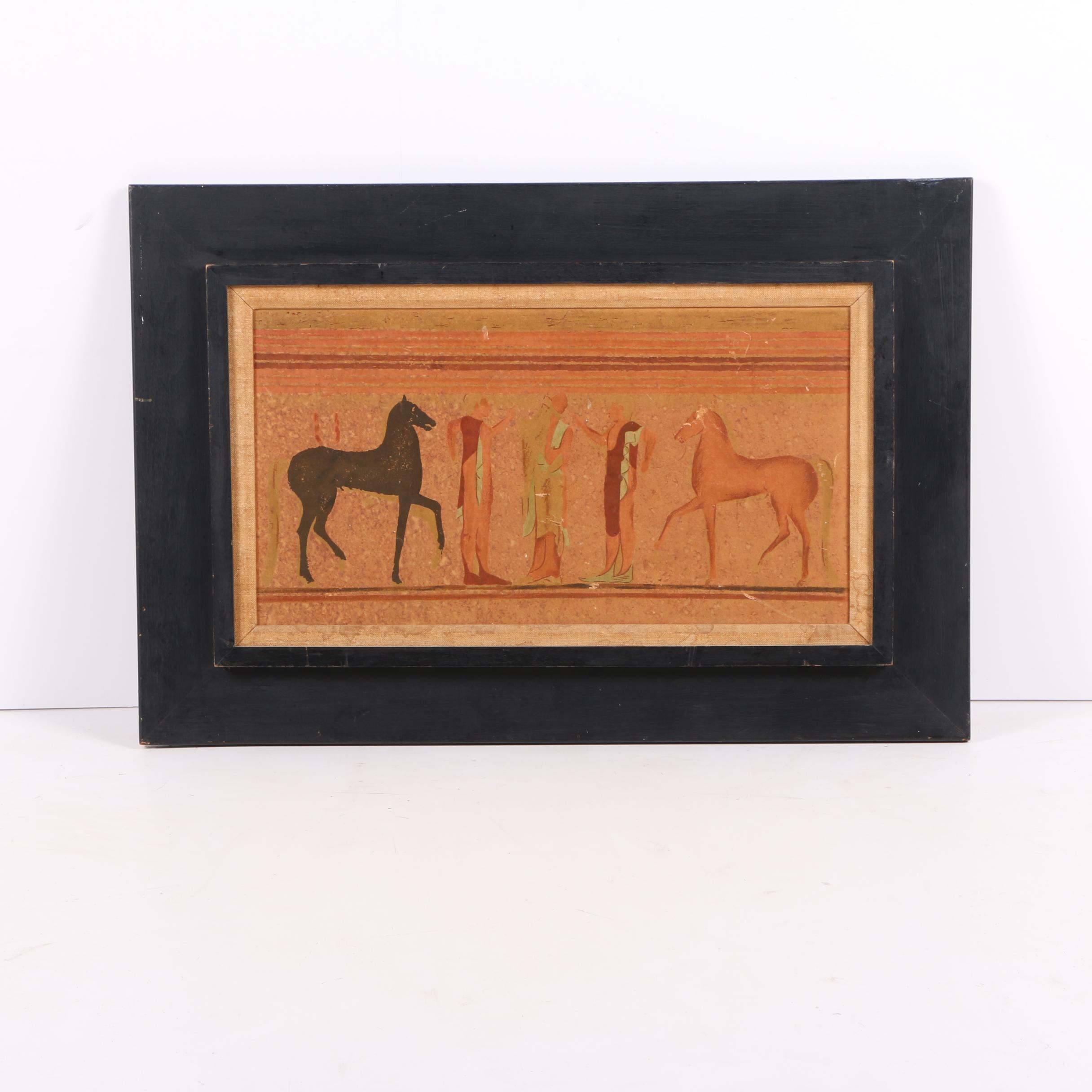 Serigraph Print on Masonite of Men and Horses