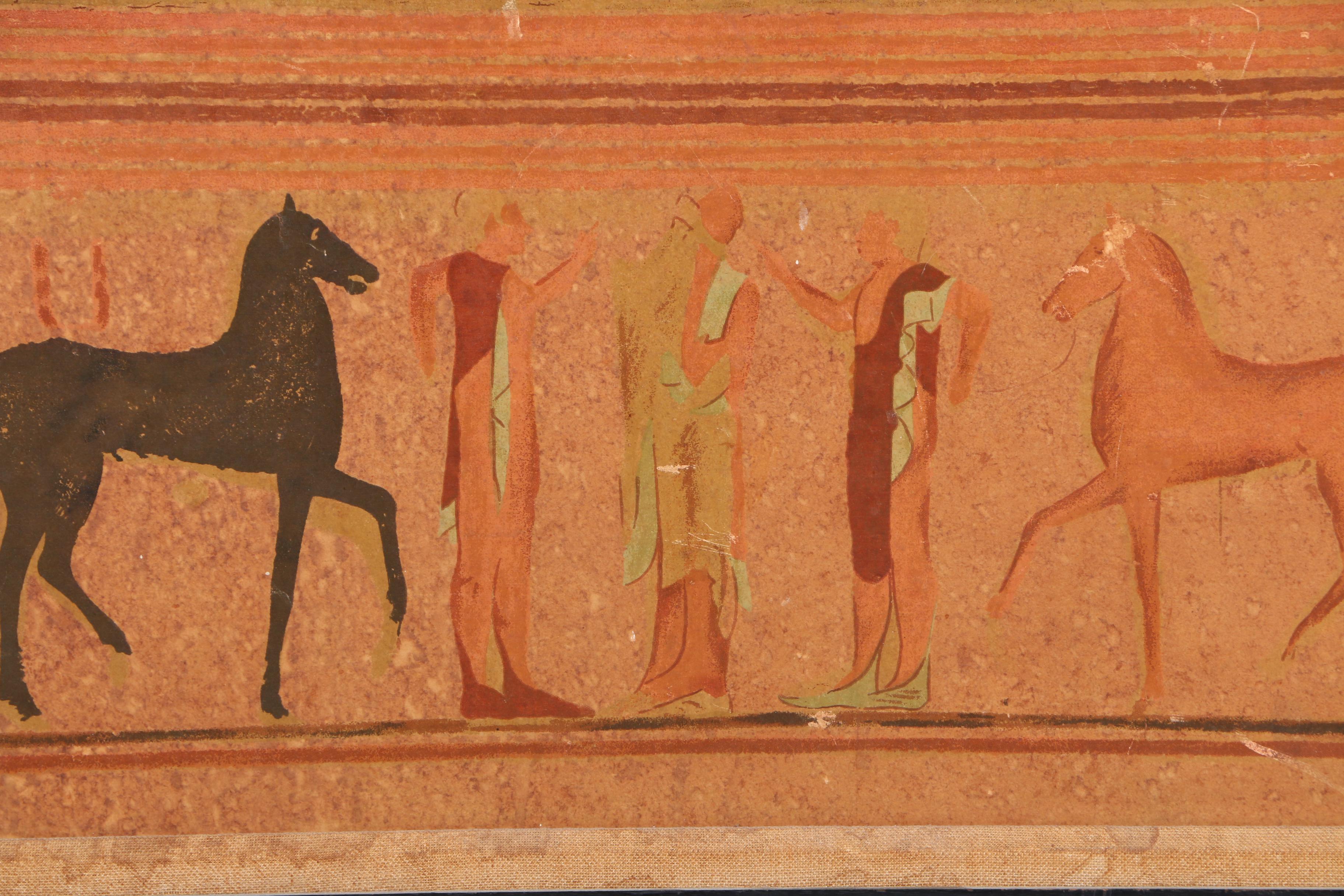 Serigraph Print on Masonite of Men and Horses