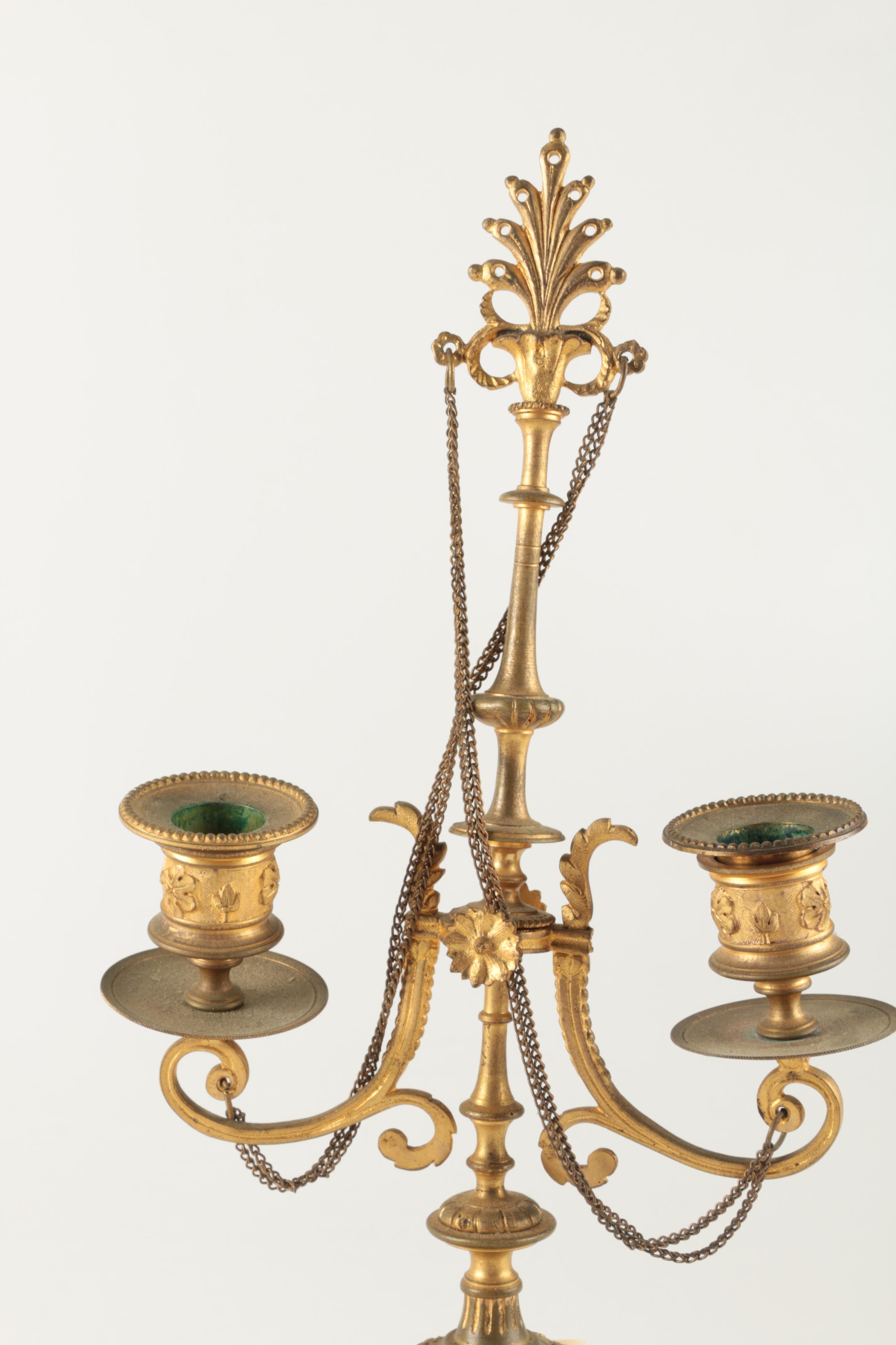 Antique Gilt Brass and Onyx Candelabras