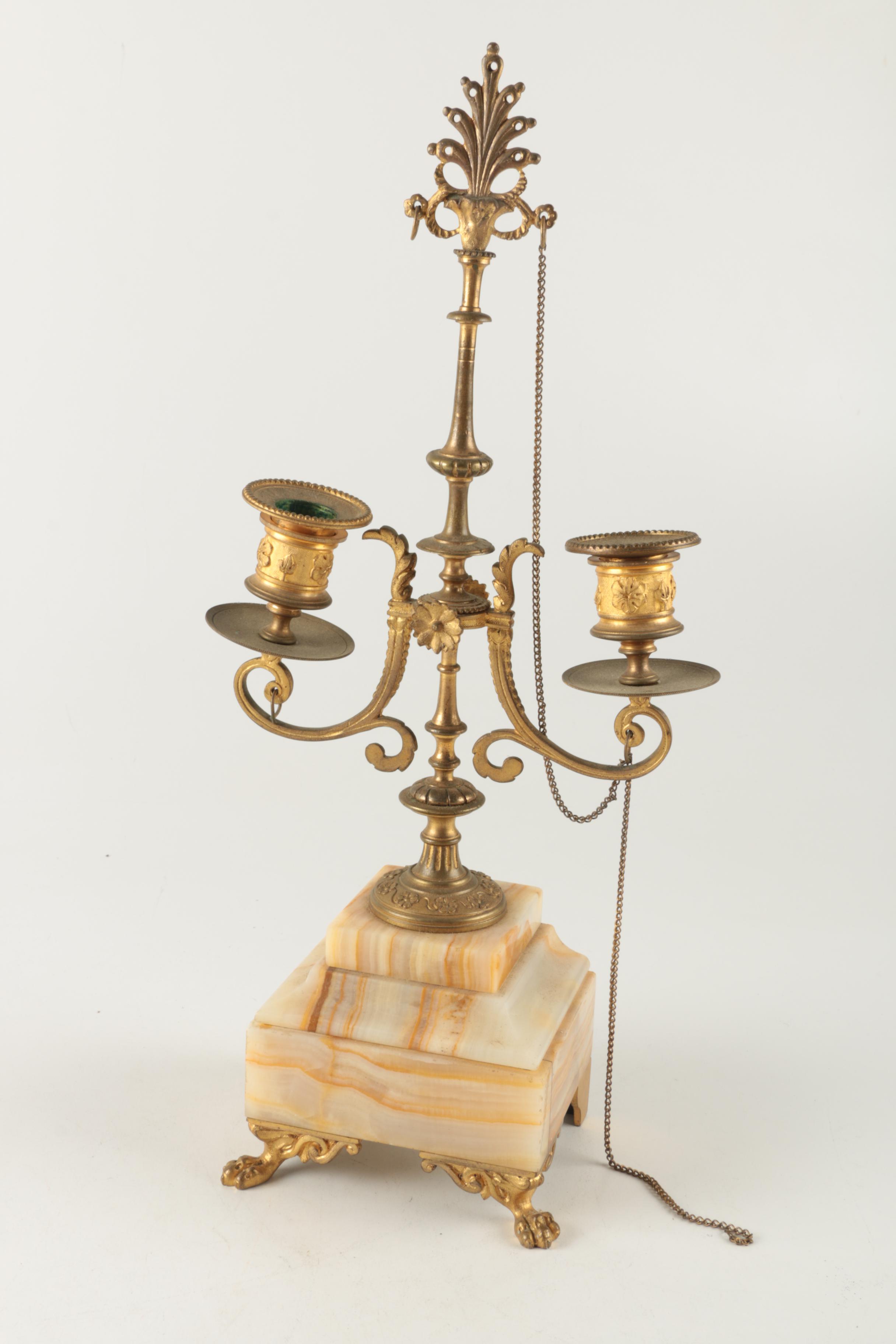 Antique Gilt Brass and Onyx Candelabras