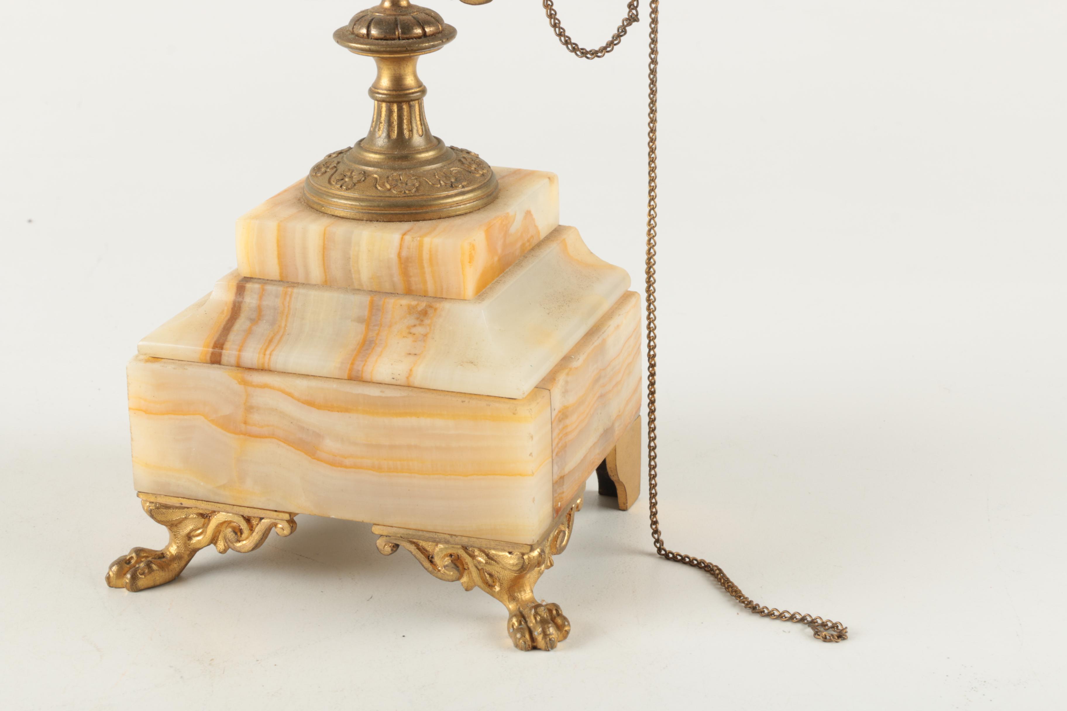 Antique Gilt Brass and Onyx Candelabras