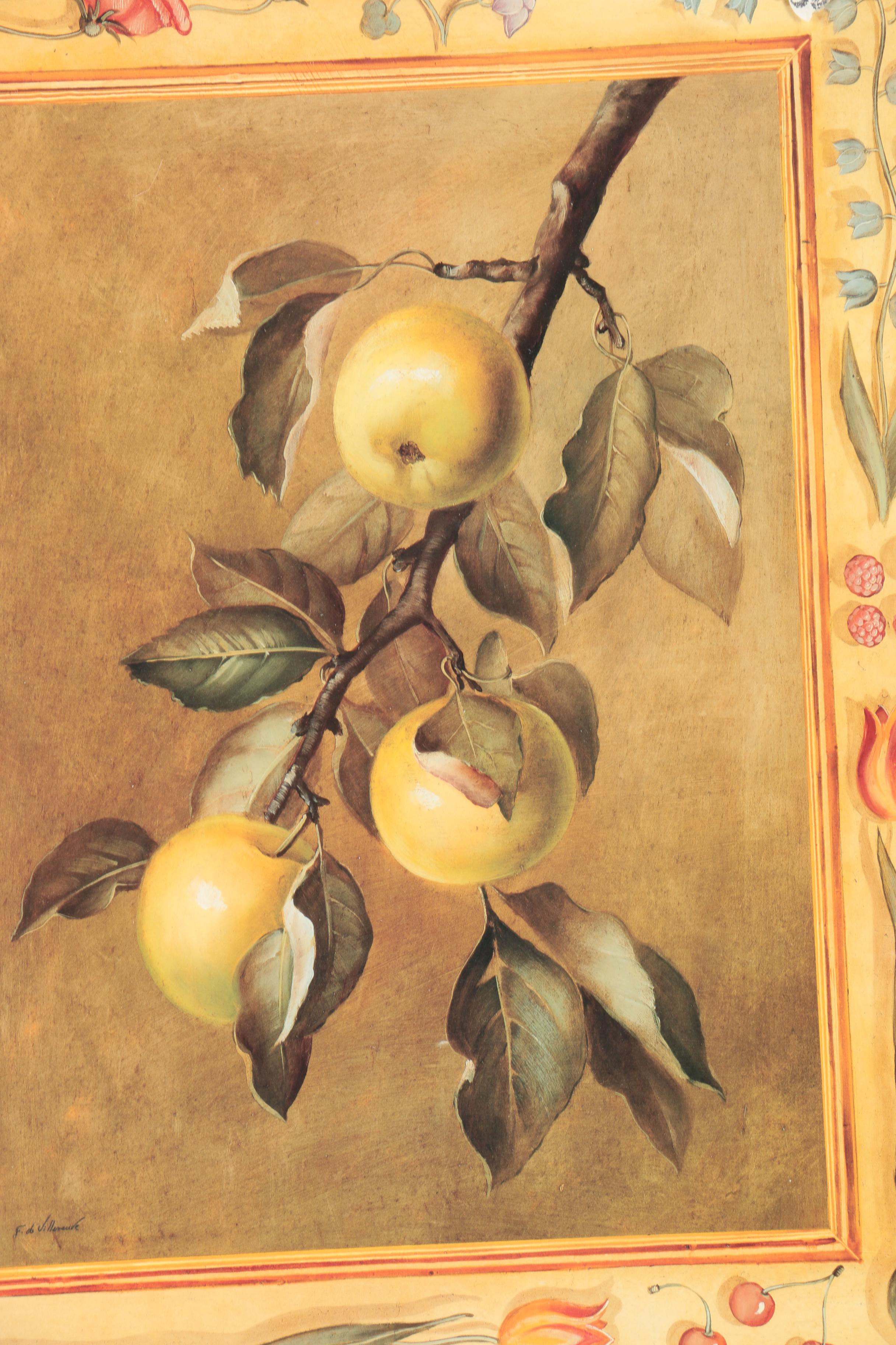 Two Offset Lithograph Prints After De Villenueve Still Life Paintings of Fruit