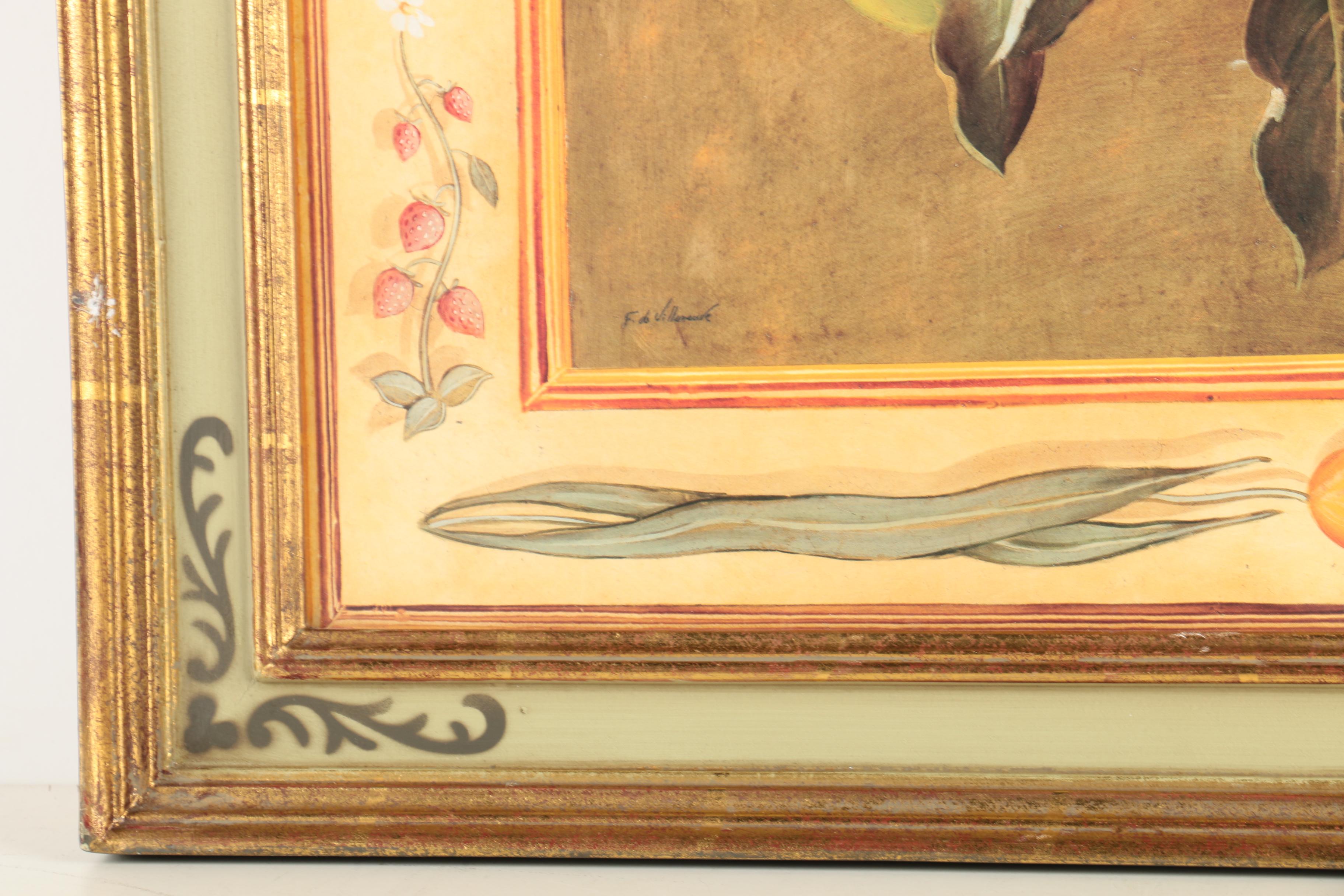 Two Offset Lithograph Prints After De Villenueve Still Life Paintings of Fruit