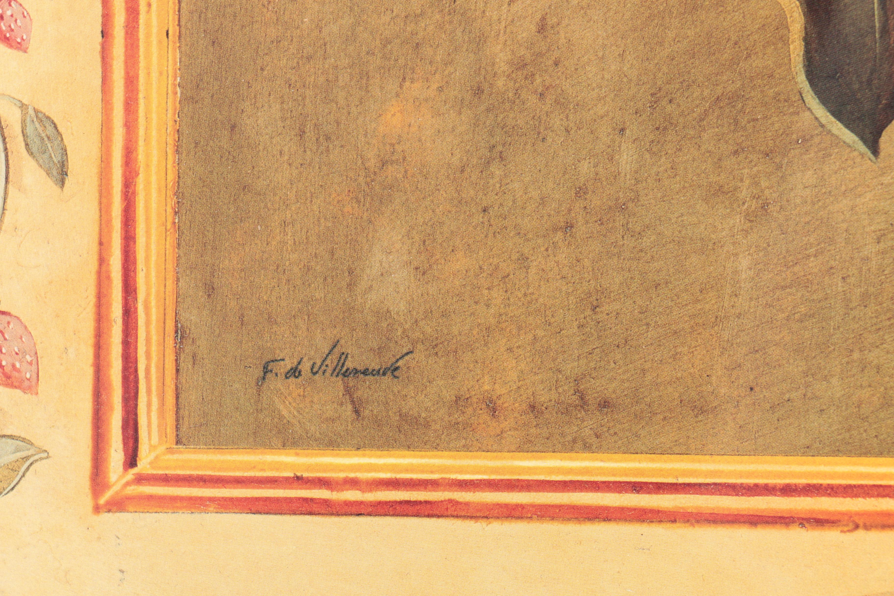 Two Offset Lithograph Prints After De Villenueve Still Life Paintings of Fruit