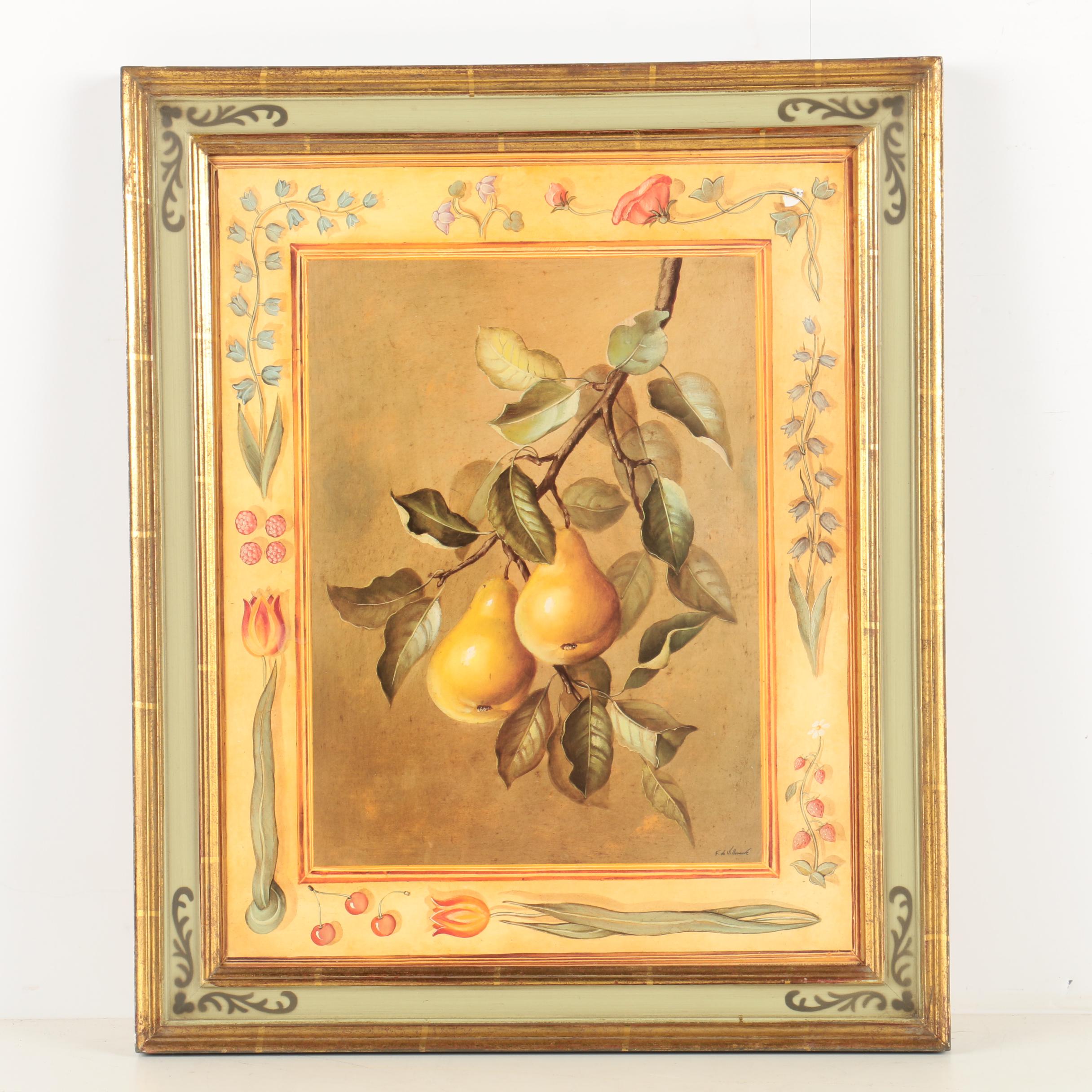 Two Offset Lithograph Prints After De Villenueve Still Life Paintings of Fruit