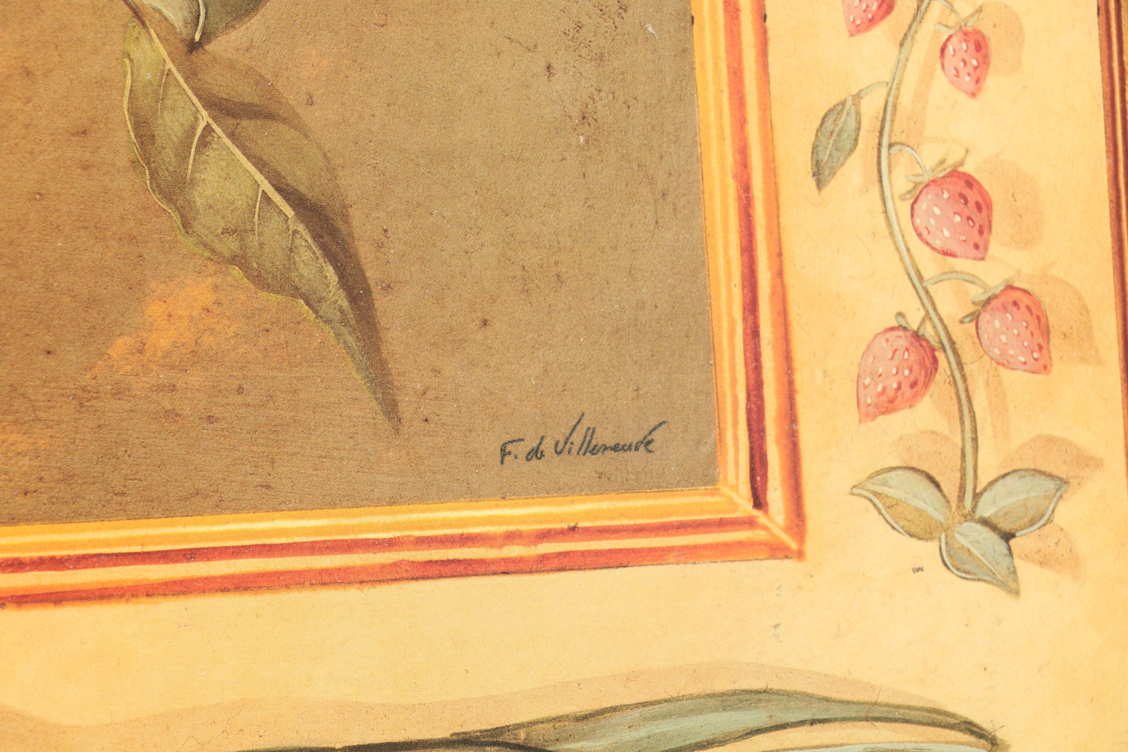 Two Offset Lithograph Prints After De Villenueve Still Life Paintings of Fruit