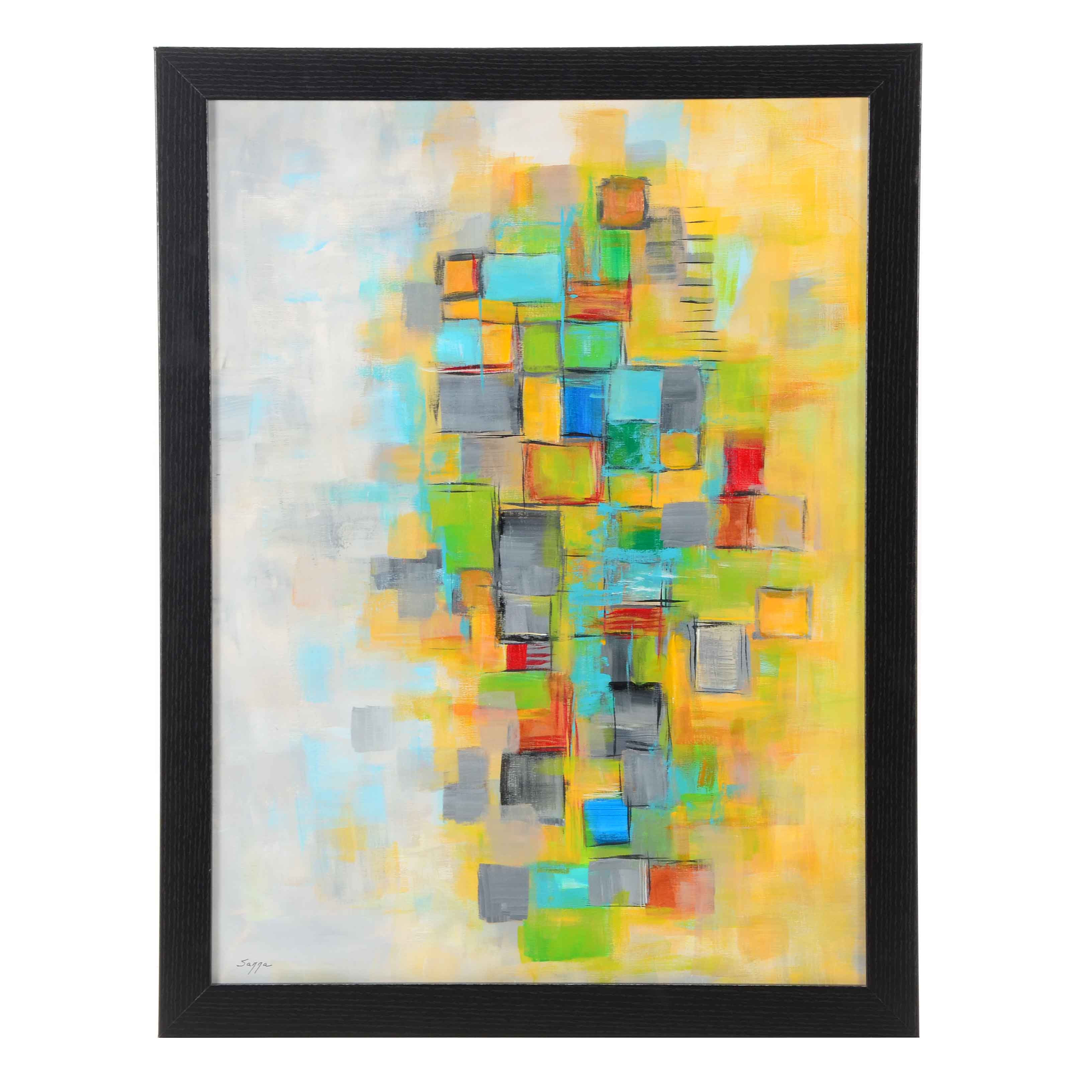 Sanna Original Acrylic on Paper "Quilted (In The Gold) #1"