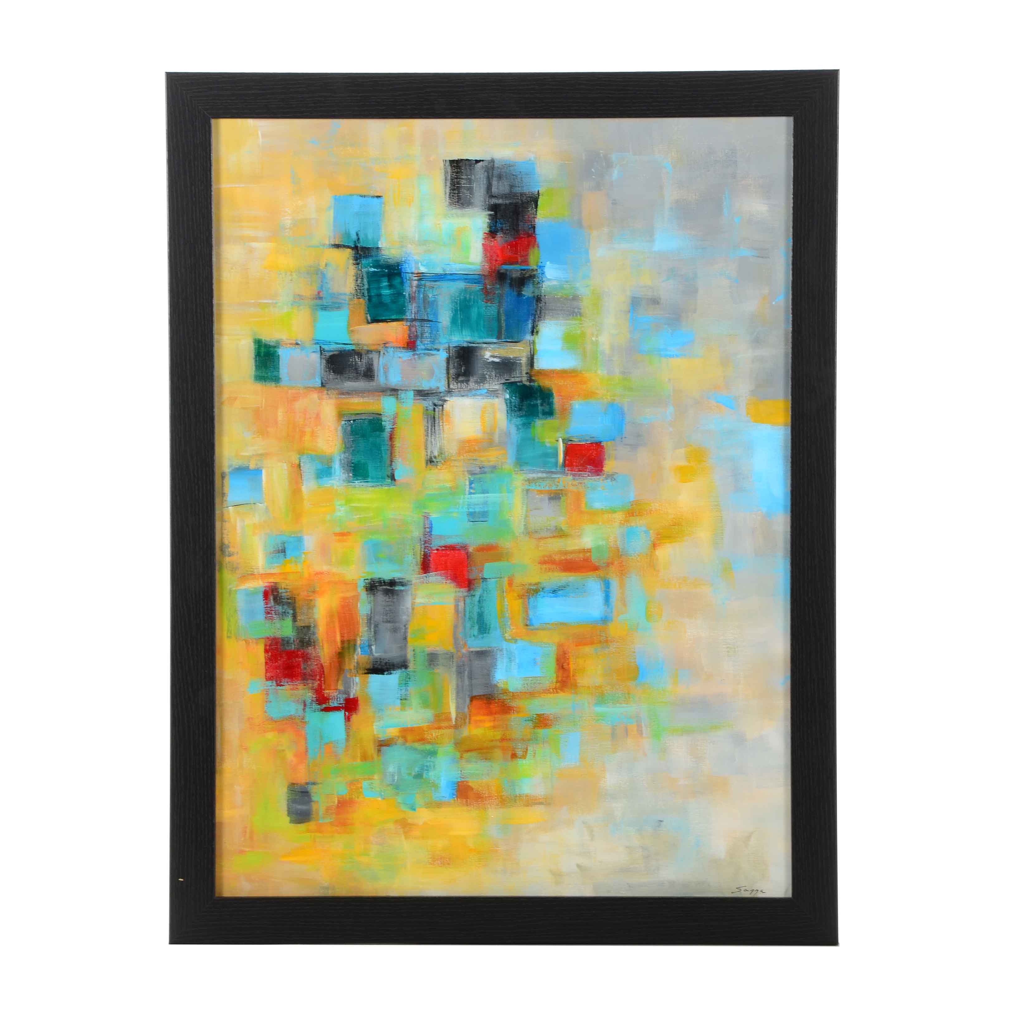 Sanna Original Acrylic on Paper "Quilted (In The Gold) #2"