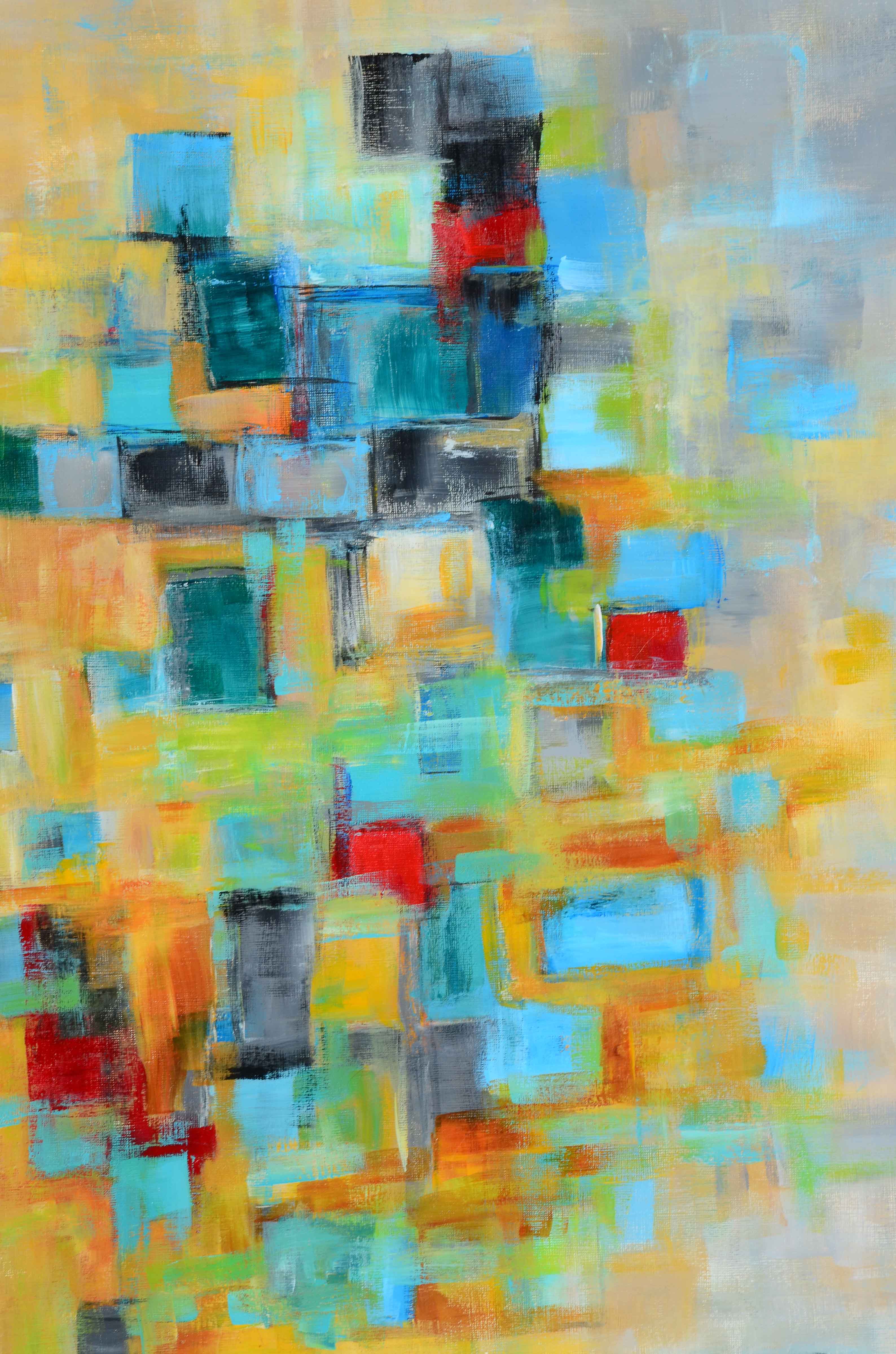 Sanna Original Acrylic on Paper "Quilted (In The Gold) #2"