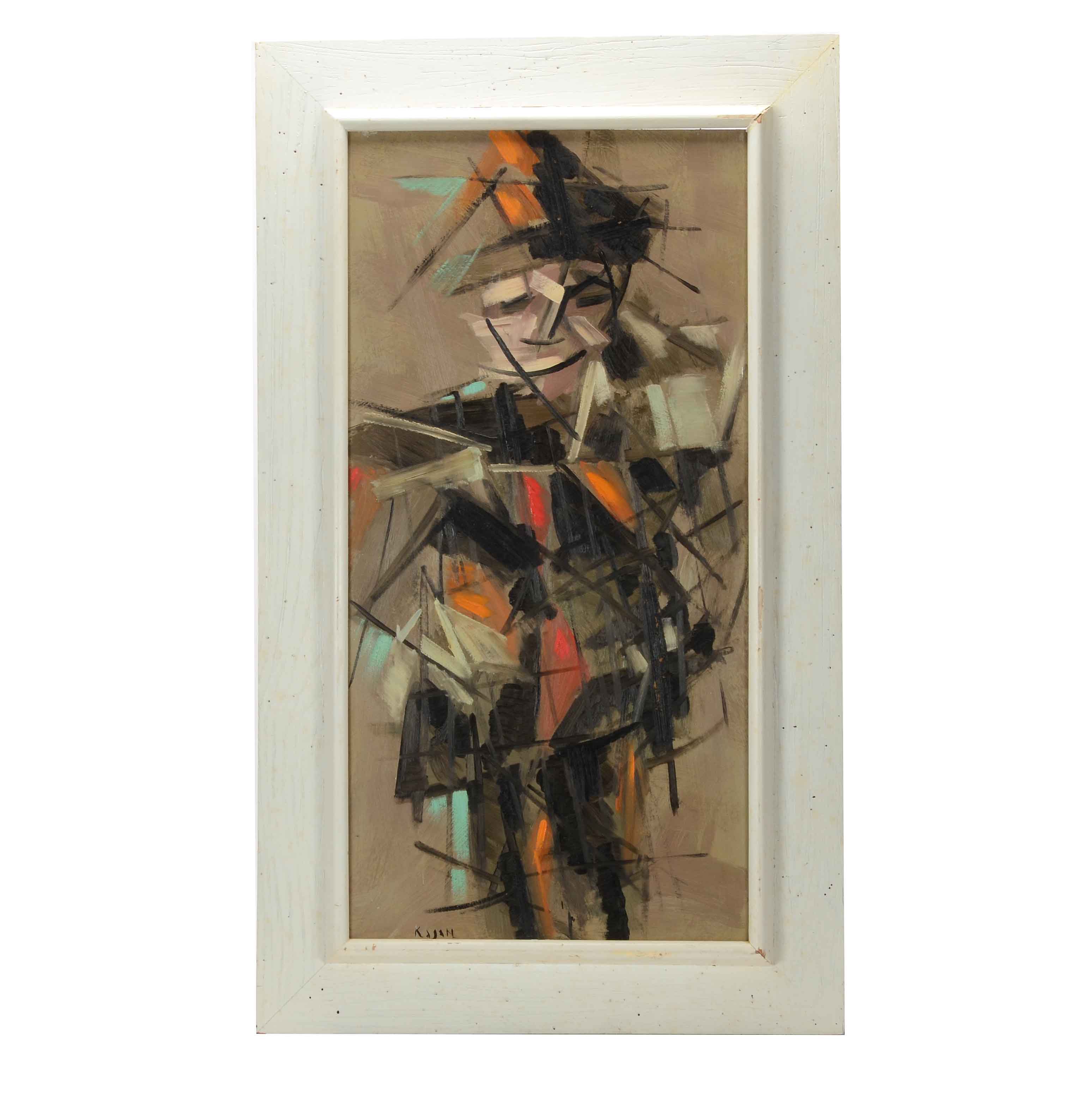Kasan Signed Abstract Oil Painting of a Figure