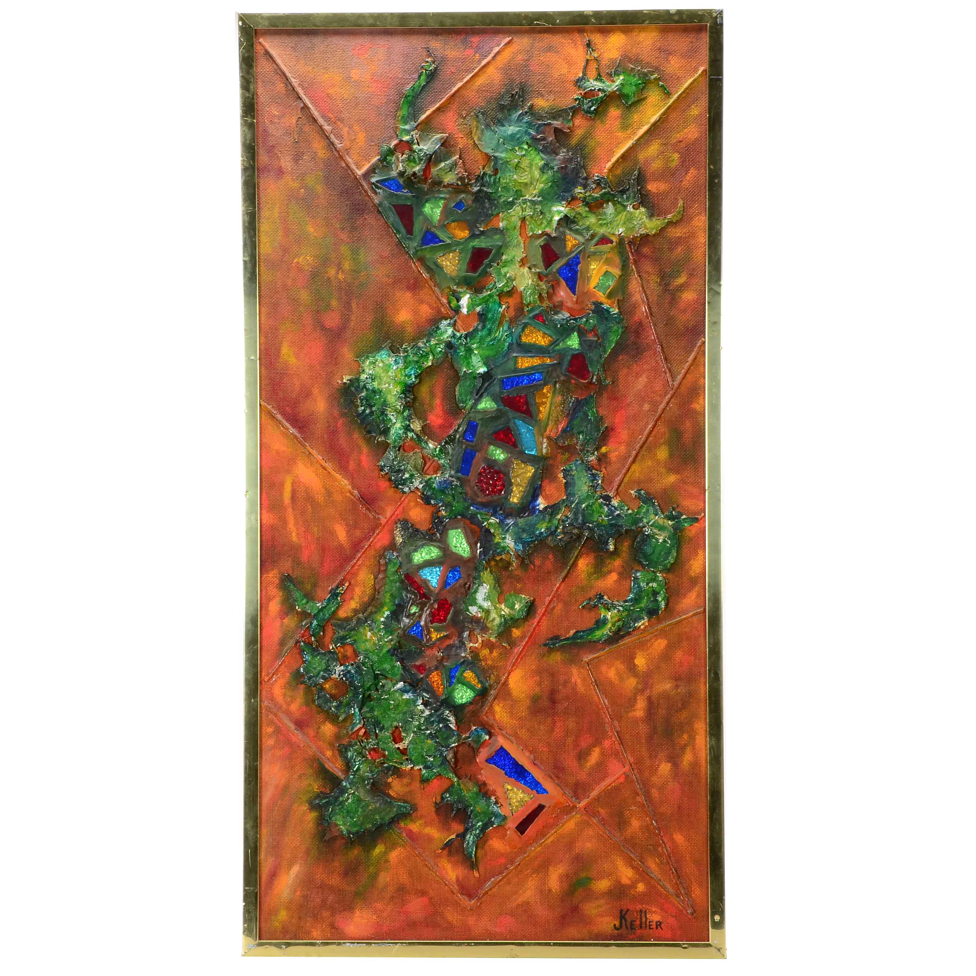 J. Keller Signed Abstract Assemblage on Board