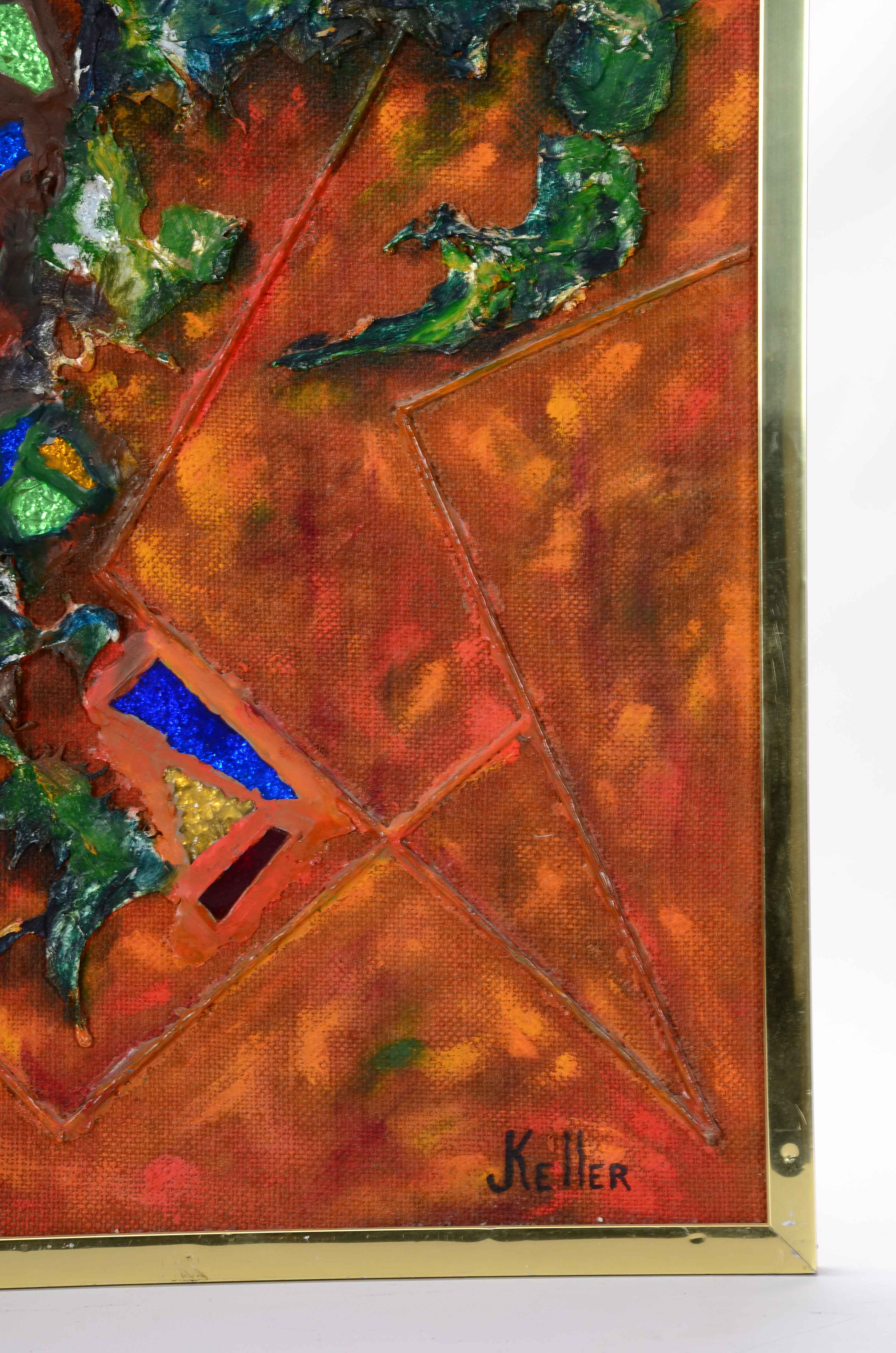 J. Keller Signed Abstract Assemblage on Board