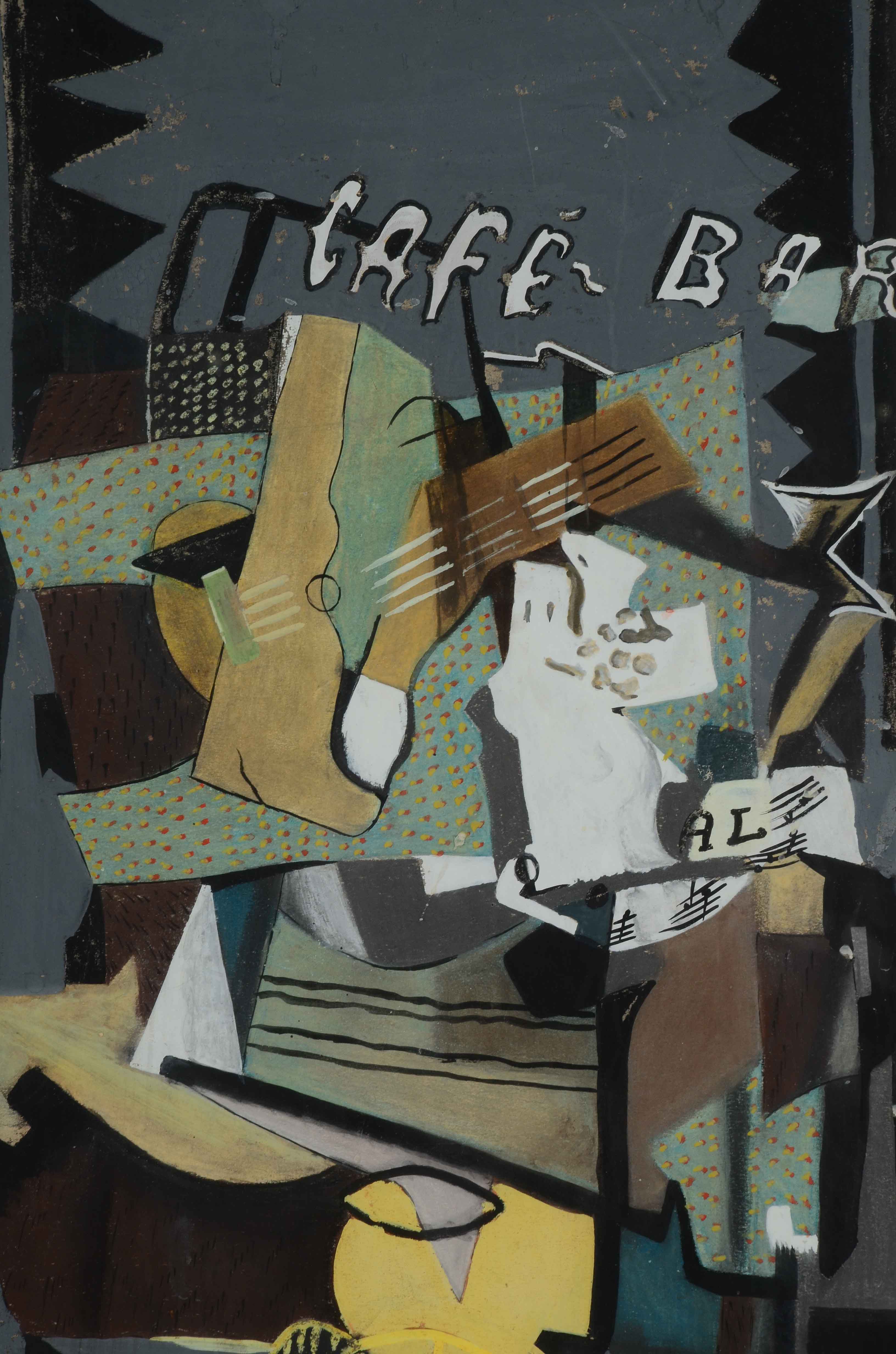 Original Gouache Painting on Paper after Georges Braque's "Cafe Bar"