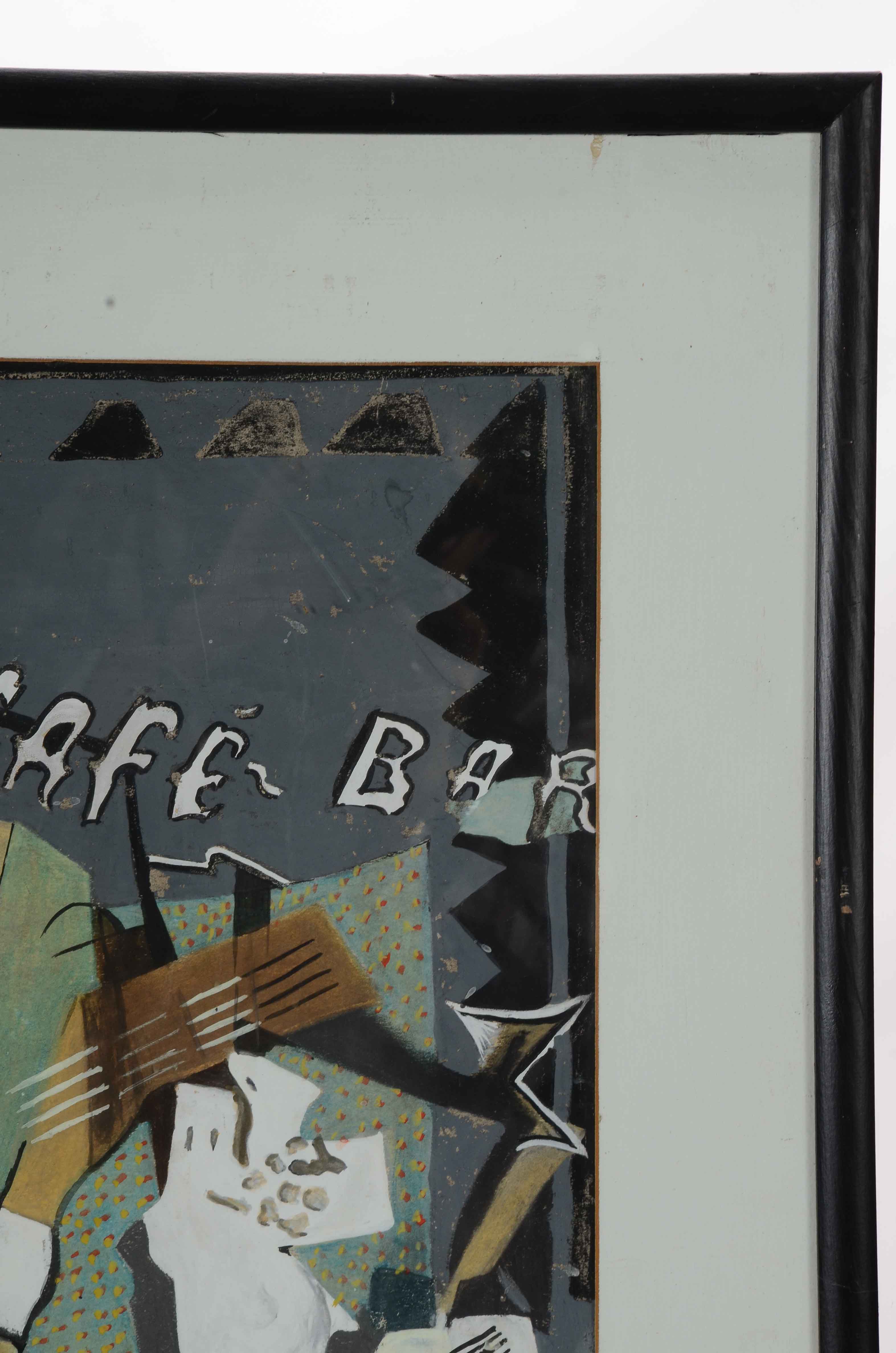 Original Gouache Painting on Paper after Georges Braque's "Cafe Bar"
