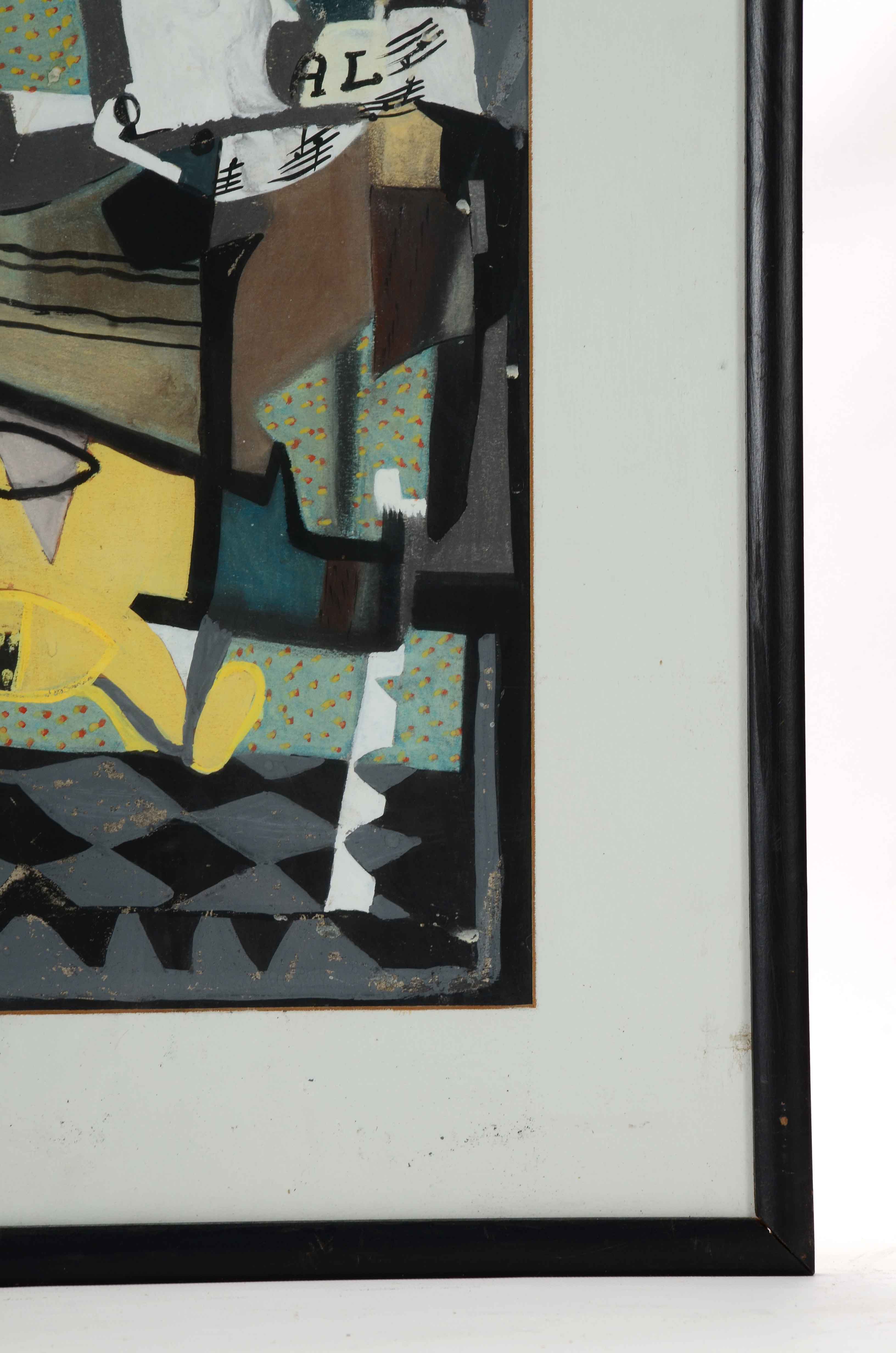 Original Gouache Painting on Paper after Georges Braque's "Cafe Bar"