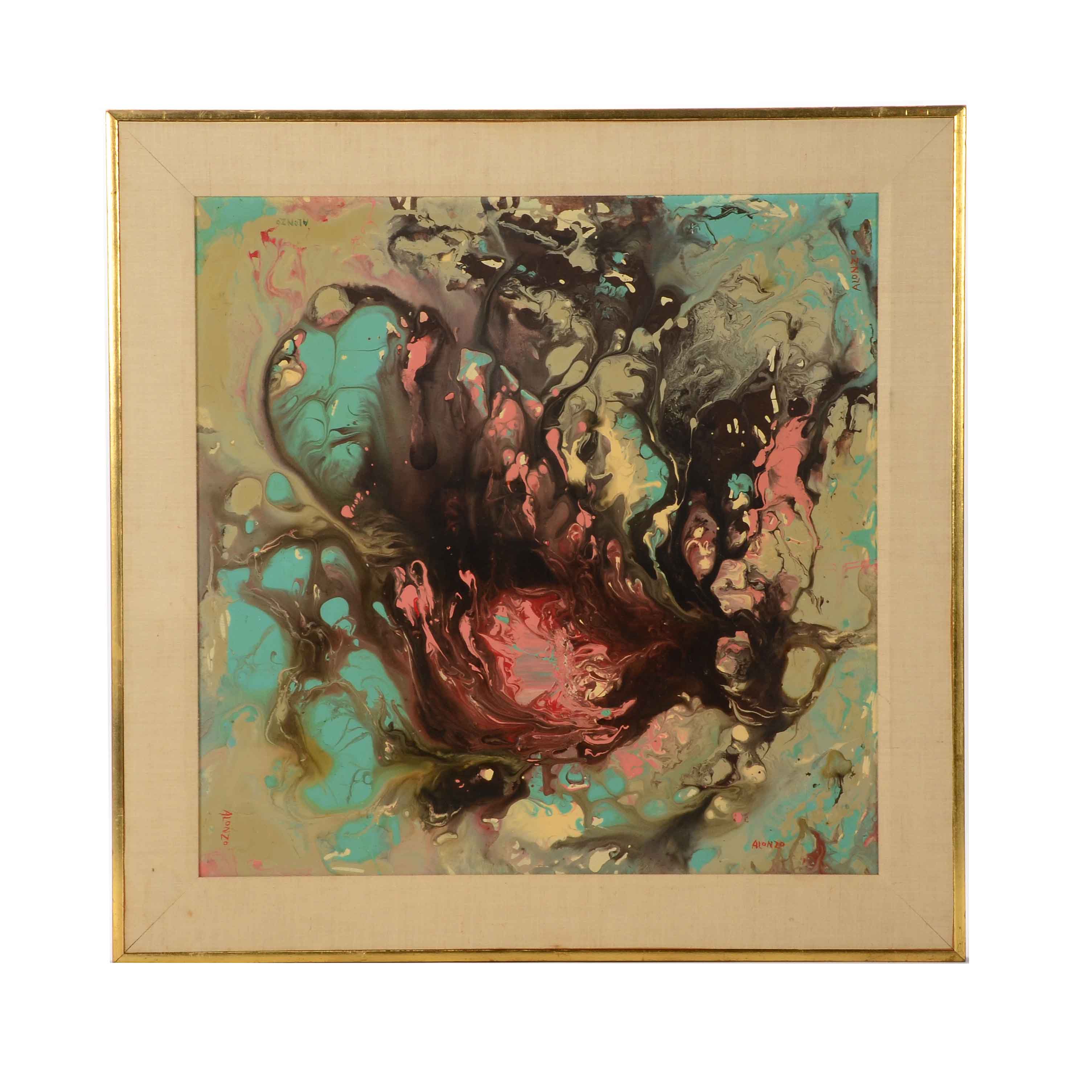 Alonzo Signed Oil on Masonite Abstract Painting